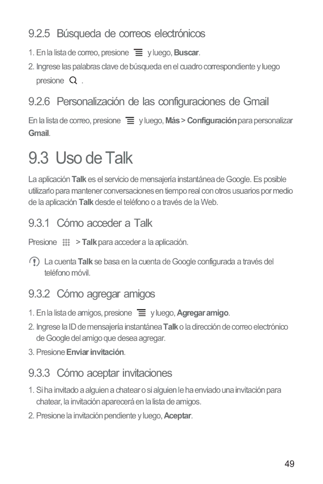 Huawei M865 manual Uso de Talk 