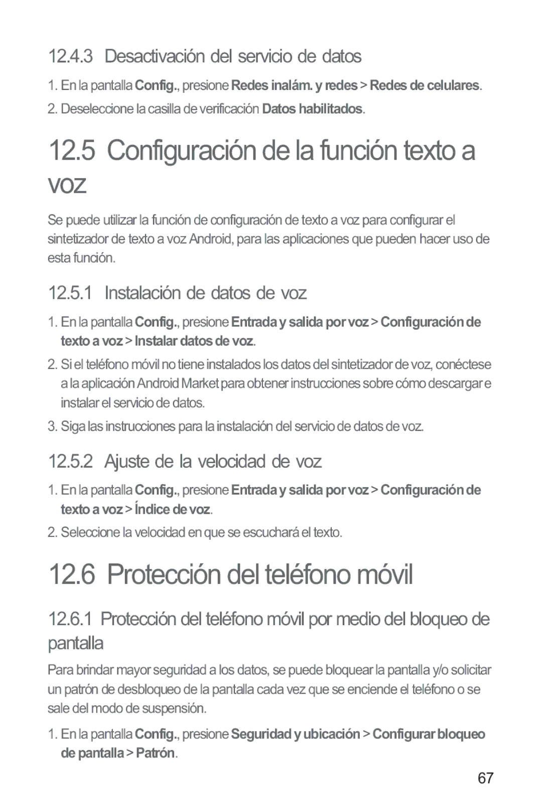 Huawei M865 Configuración de la función texto a Voz, Protección del teléfono móvil, Desactivación del servicio de datos 