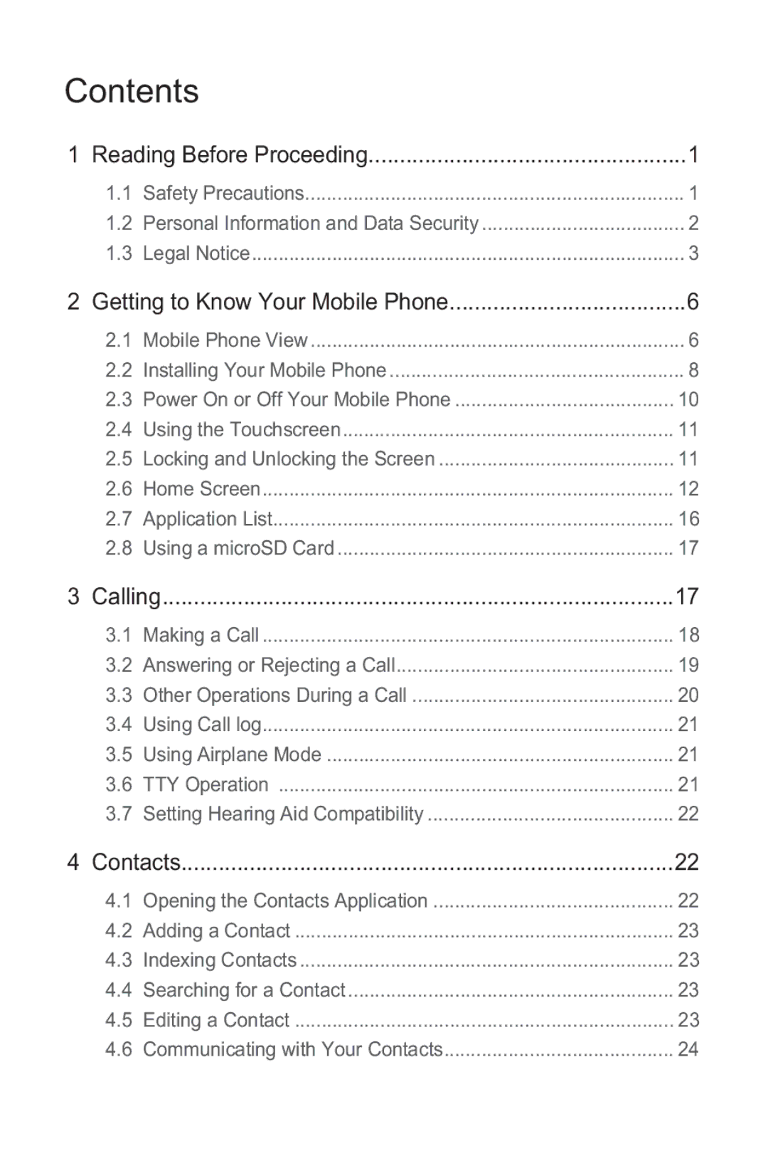 Huawei M865 manual Contents 