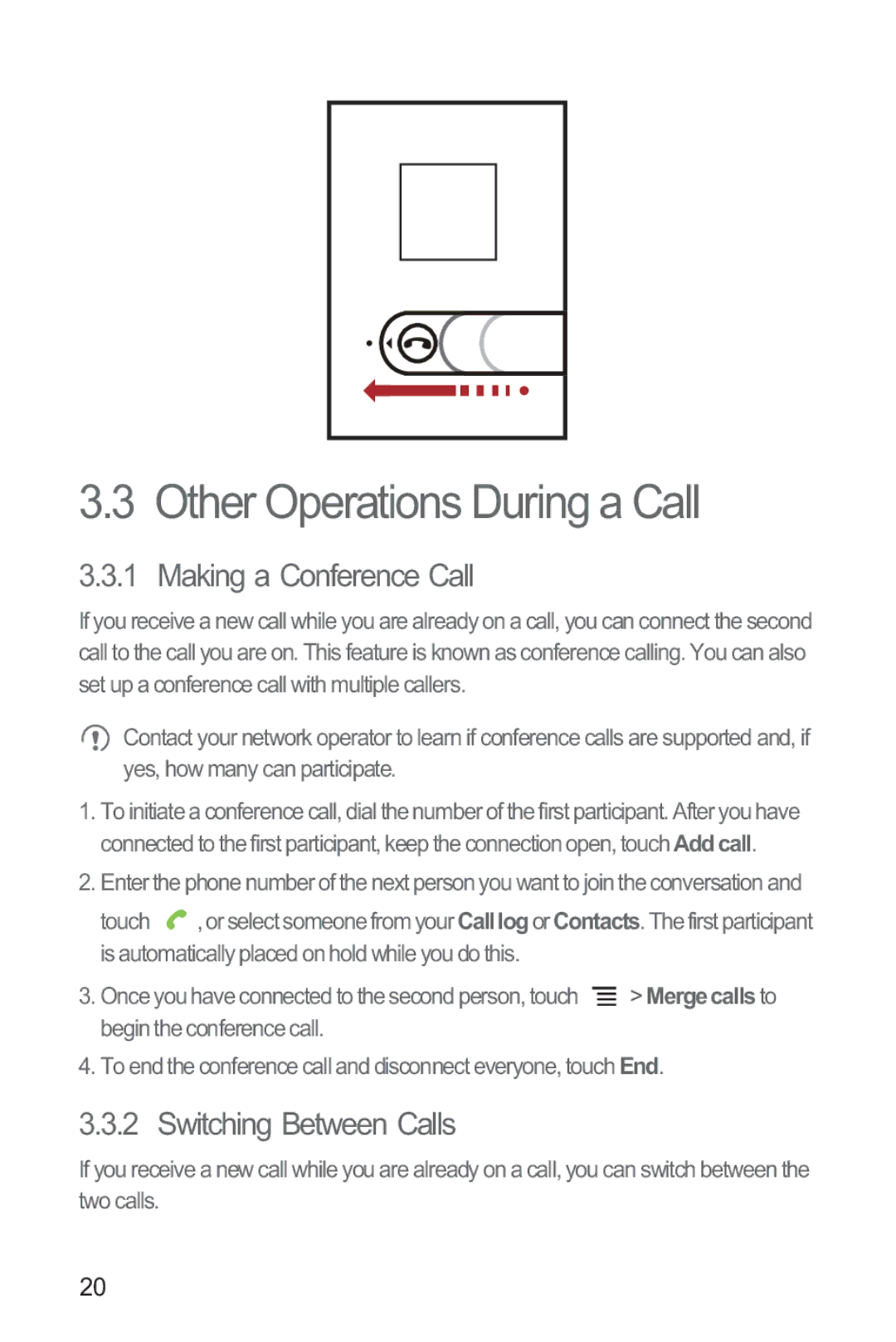 Huawei M865 manual Other Operations During a Call, Making a Conference Call, Switching Between Calls 