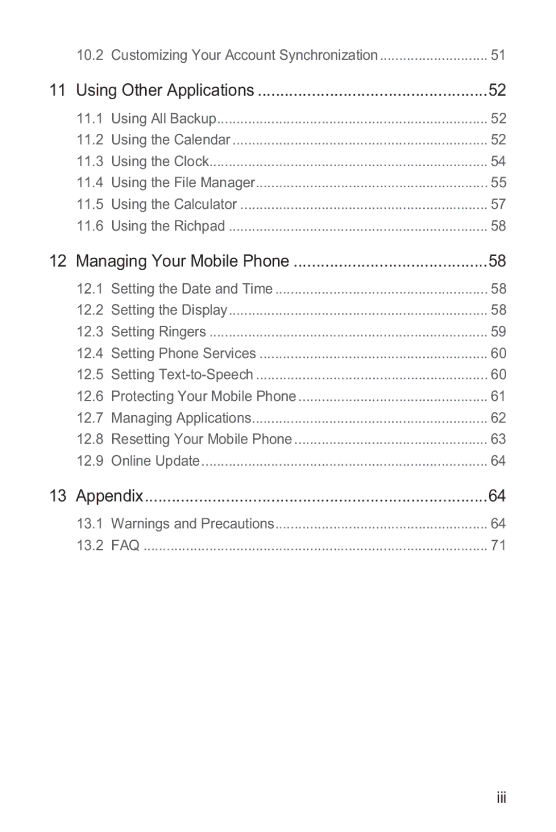 Huawei M865 manual Iii 