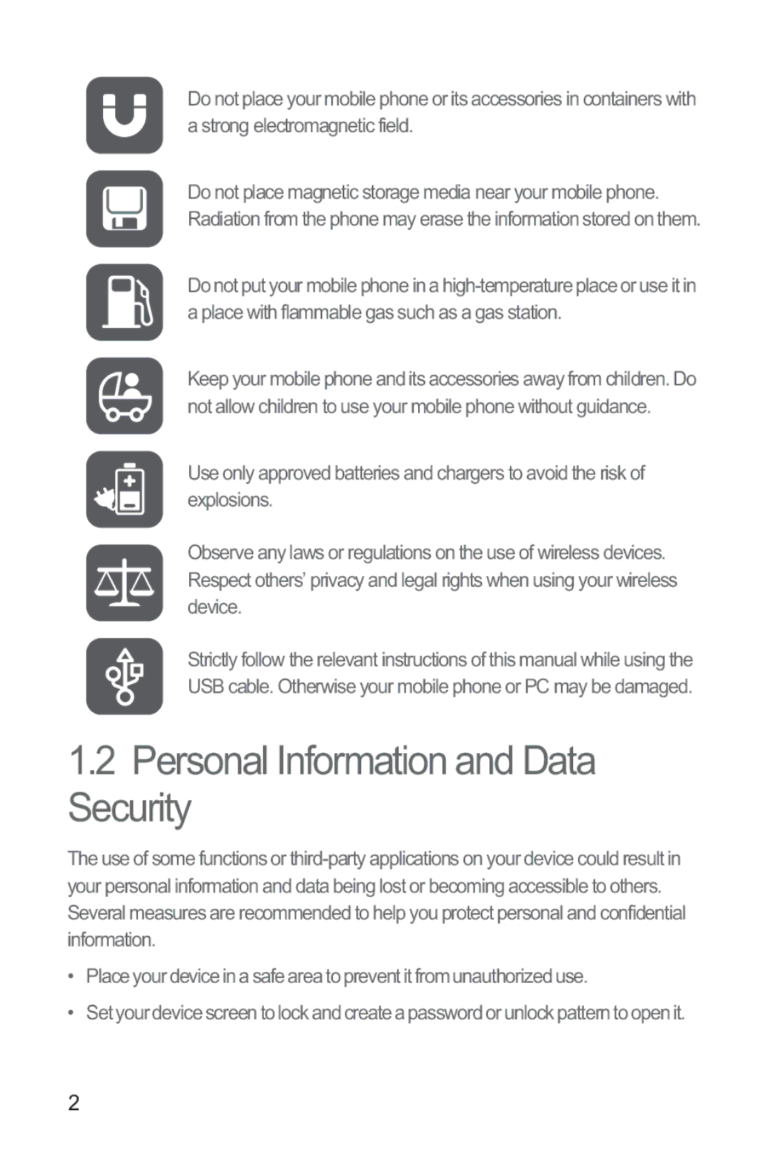 Huawei M865 manual Personal Information and Data Security 