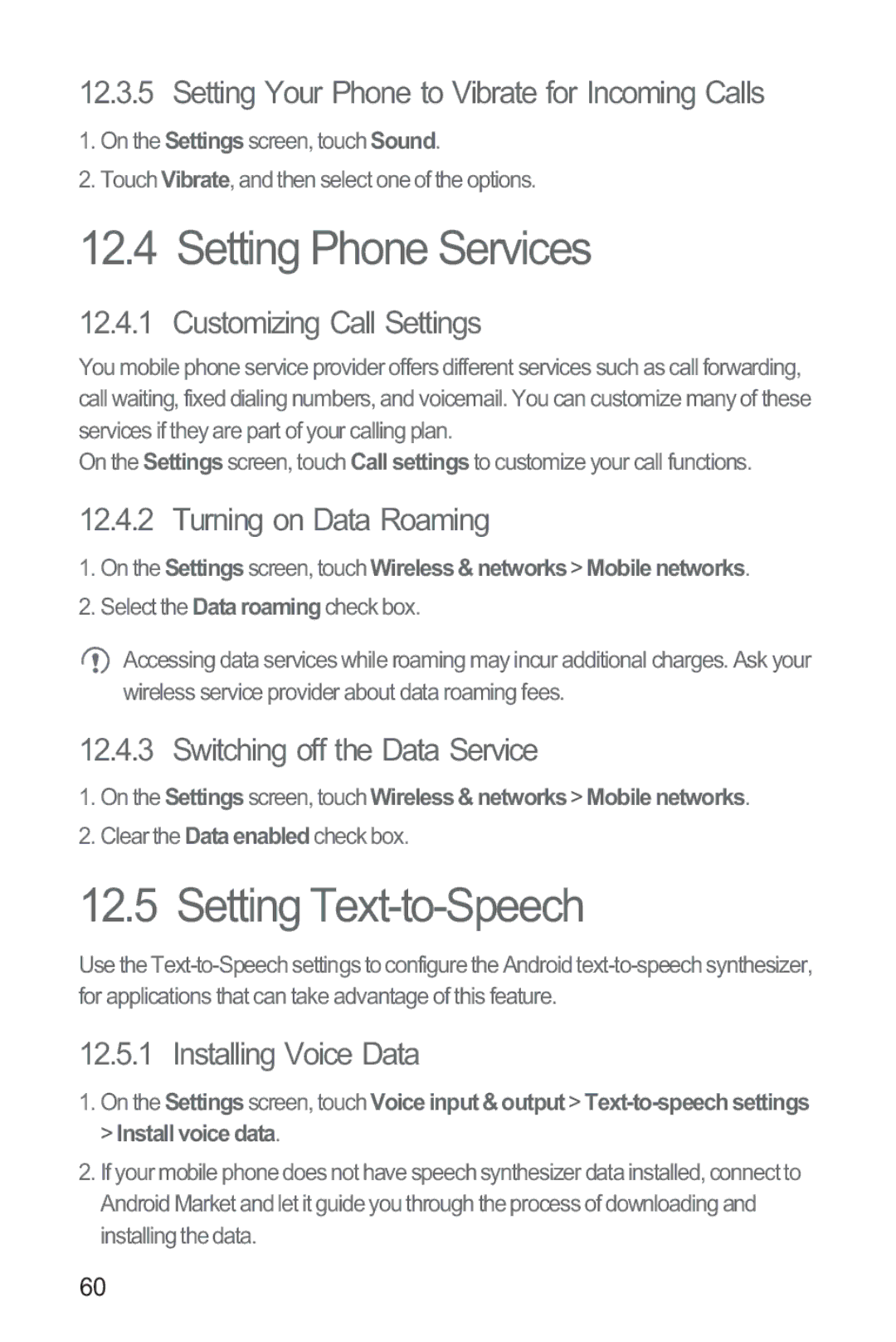 Huawei M865 manual Setting Phone Services, Setting Text-to-Speech 