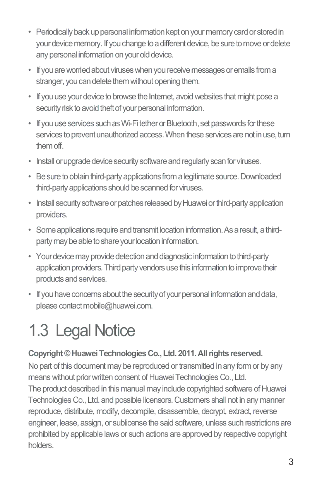 Huawei M865 manual Legal Notice 