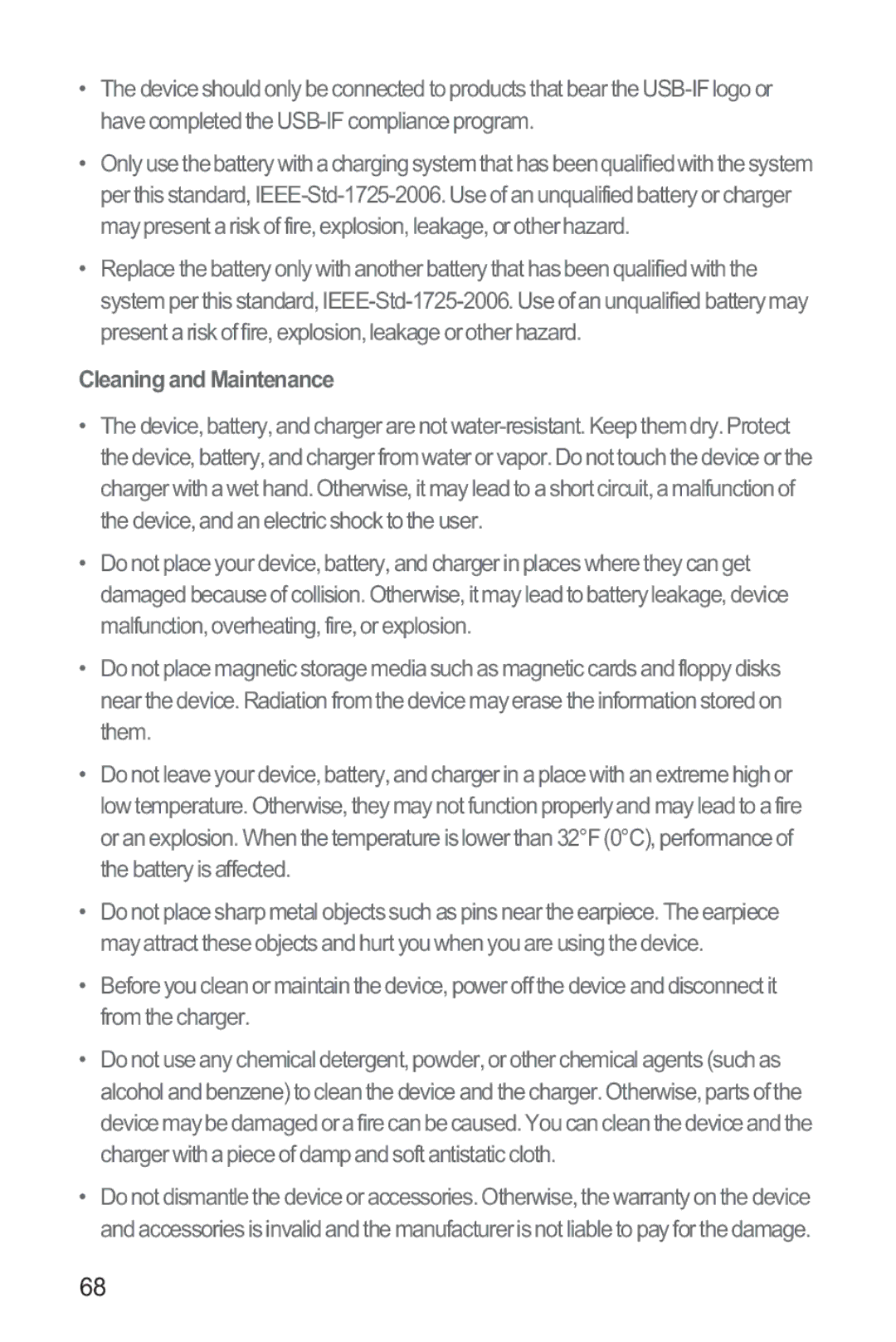 Huawei M865 manual Cleaning and Maintenance 