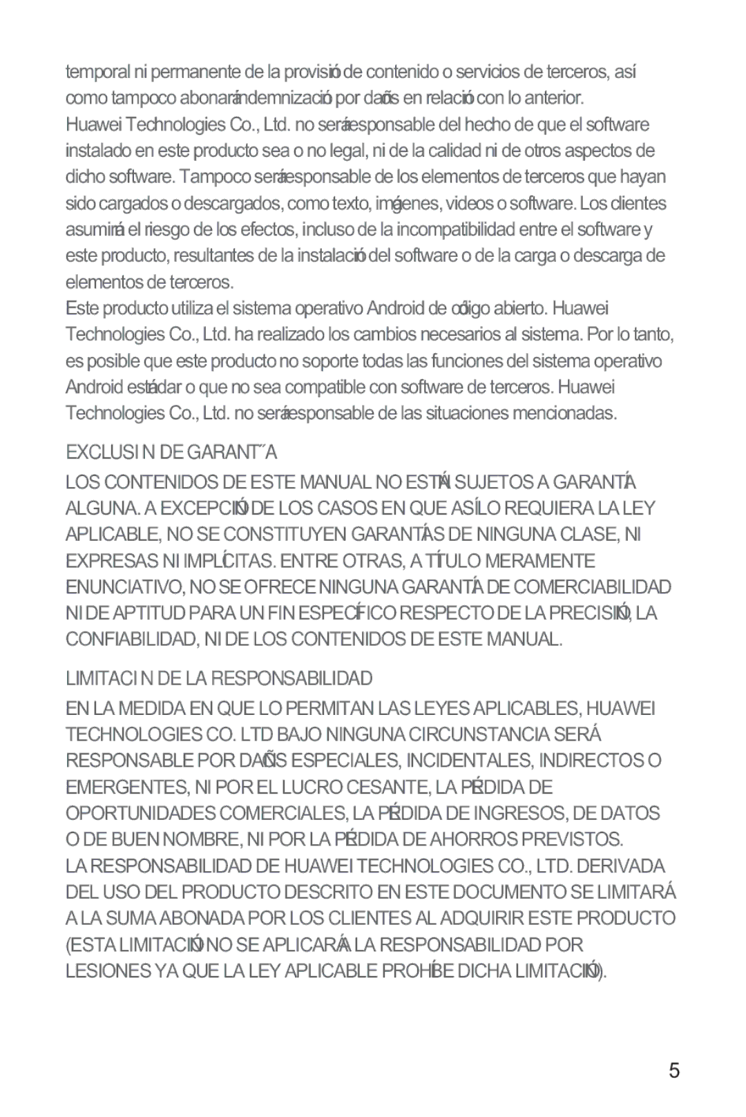 Huawei M865 manual Exclusión DE Garantía 