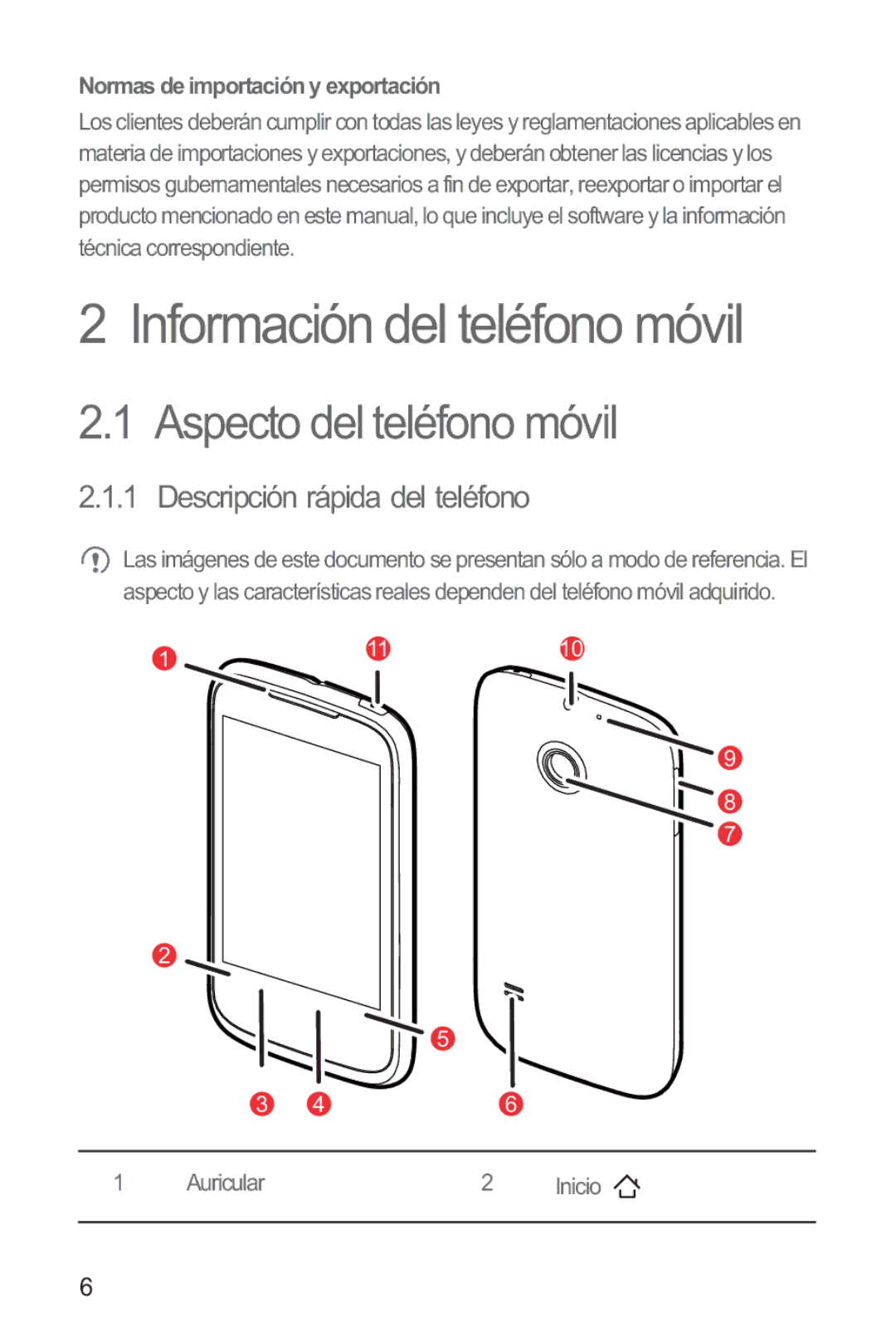 Huawei M865 manual Información del teléfono móvil, Aspecto del teléfono móvil, Descripción rápida del teléfono 