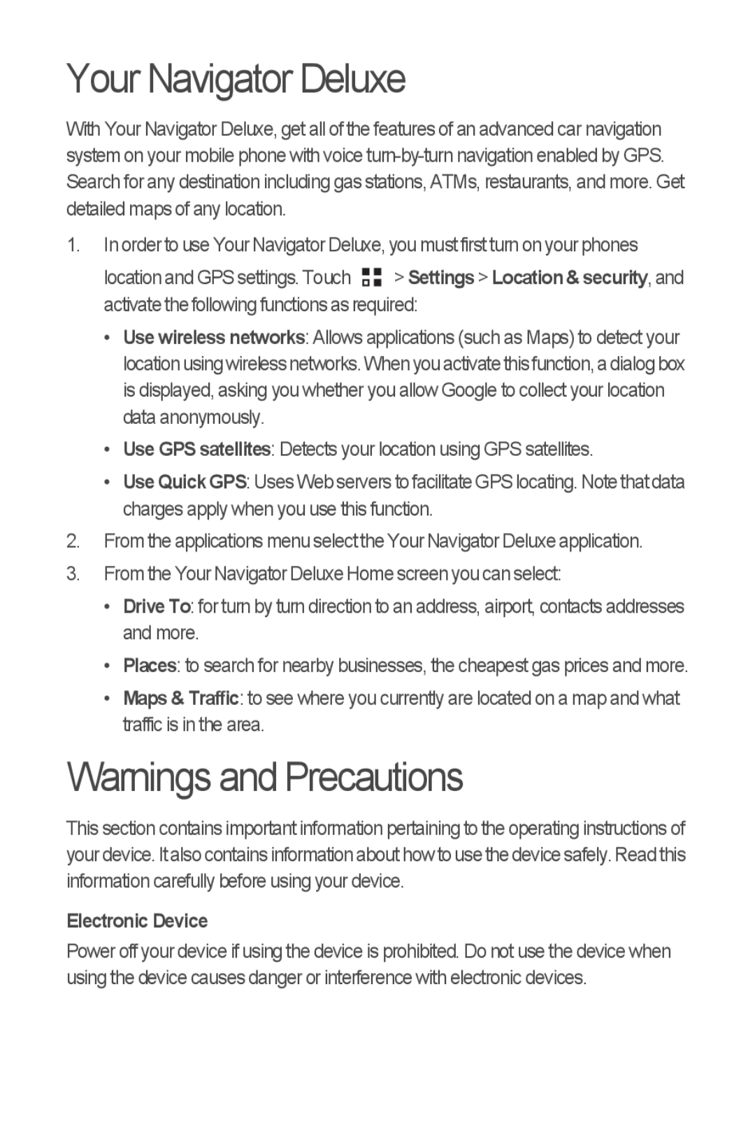 Huawei M866 quick start Your Navigator Deluxe, Electronic Device 