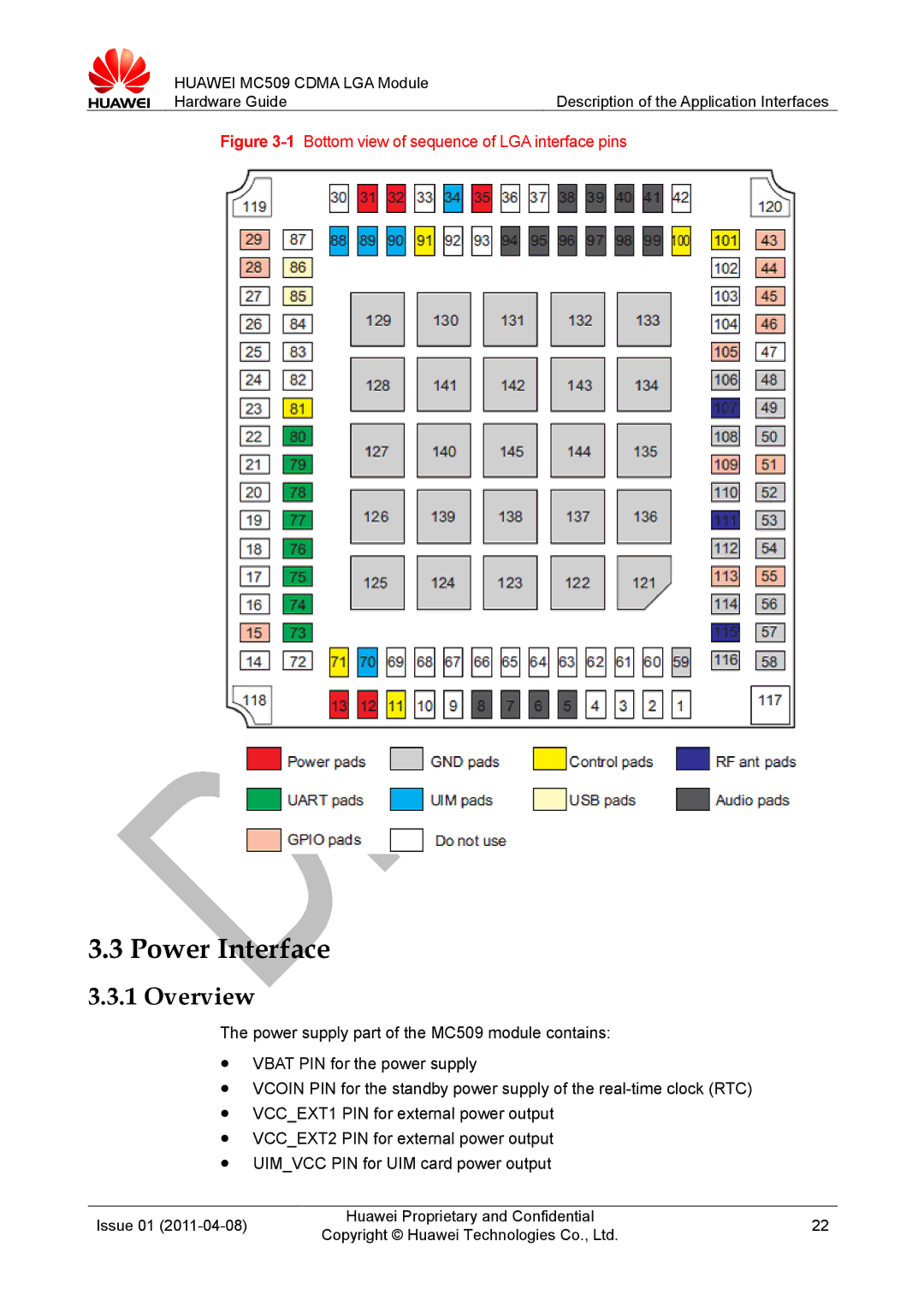 Huawei MC509 CDMA LGA manual Power Interface, Overview 