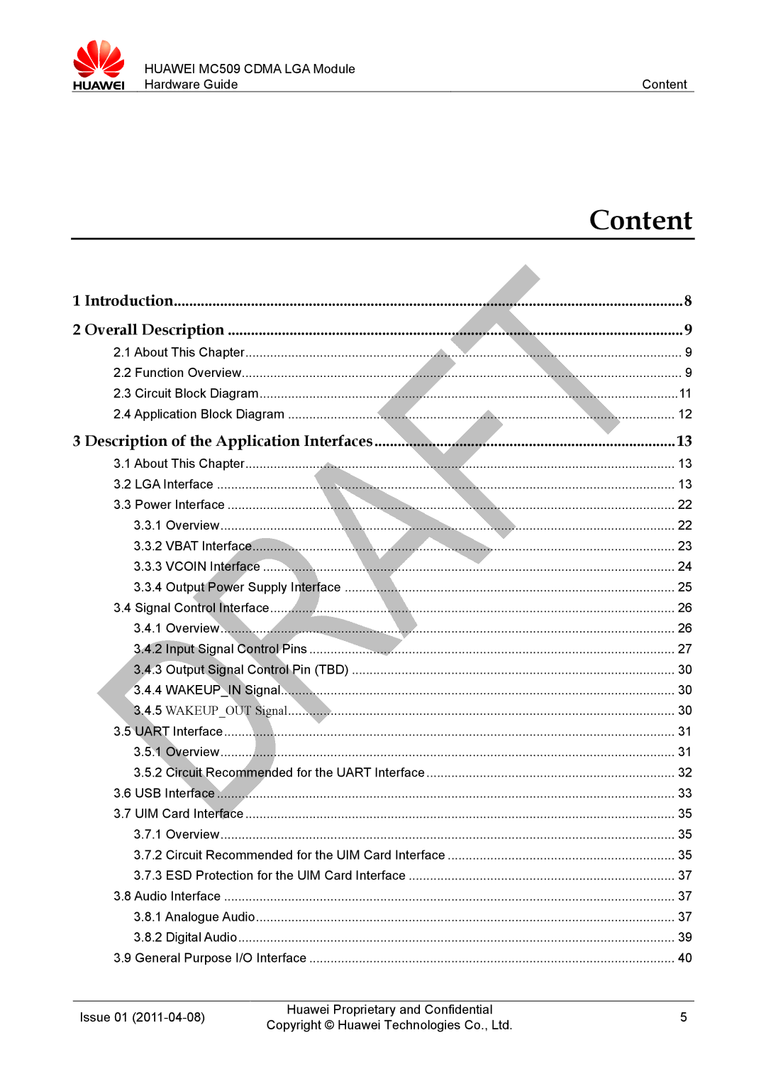 Huawei MC509 CDMA LGA manual Content, Description of the Application Interfaces 