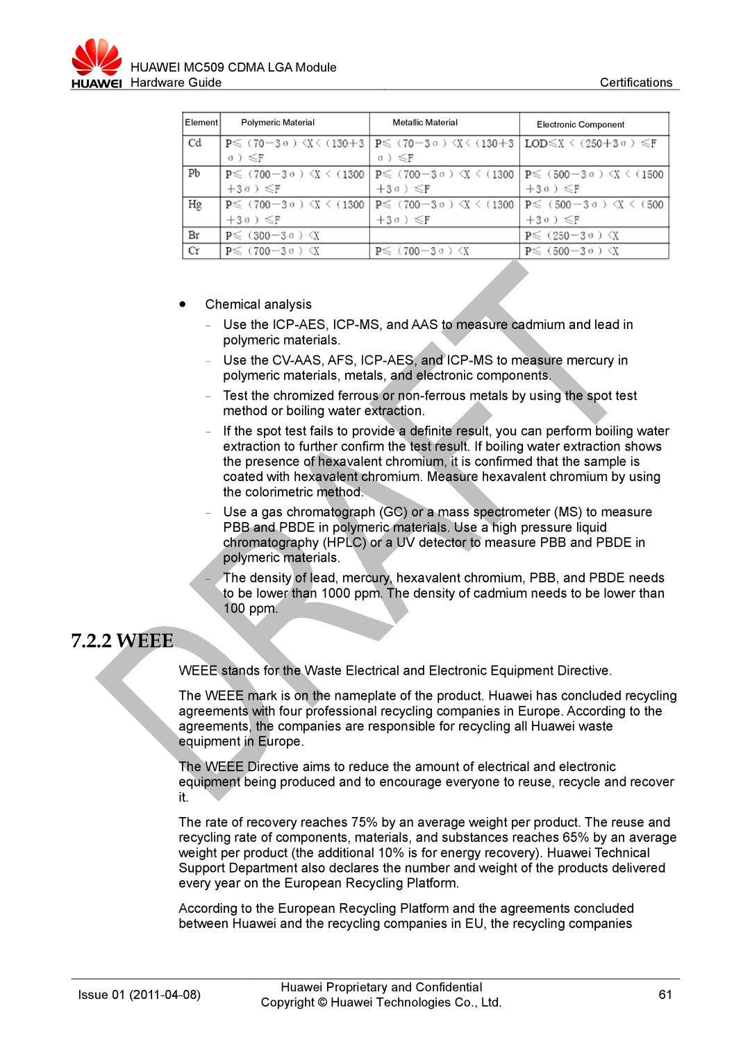 Huawei MC509 CDMA LGA manual Weee 