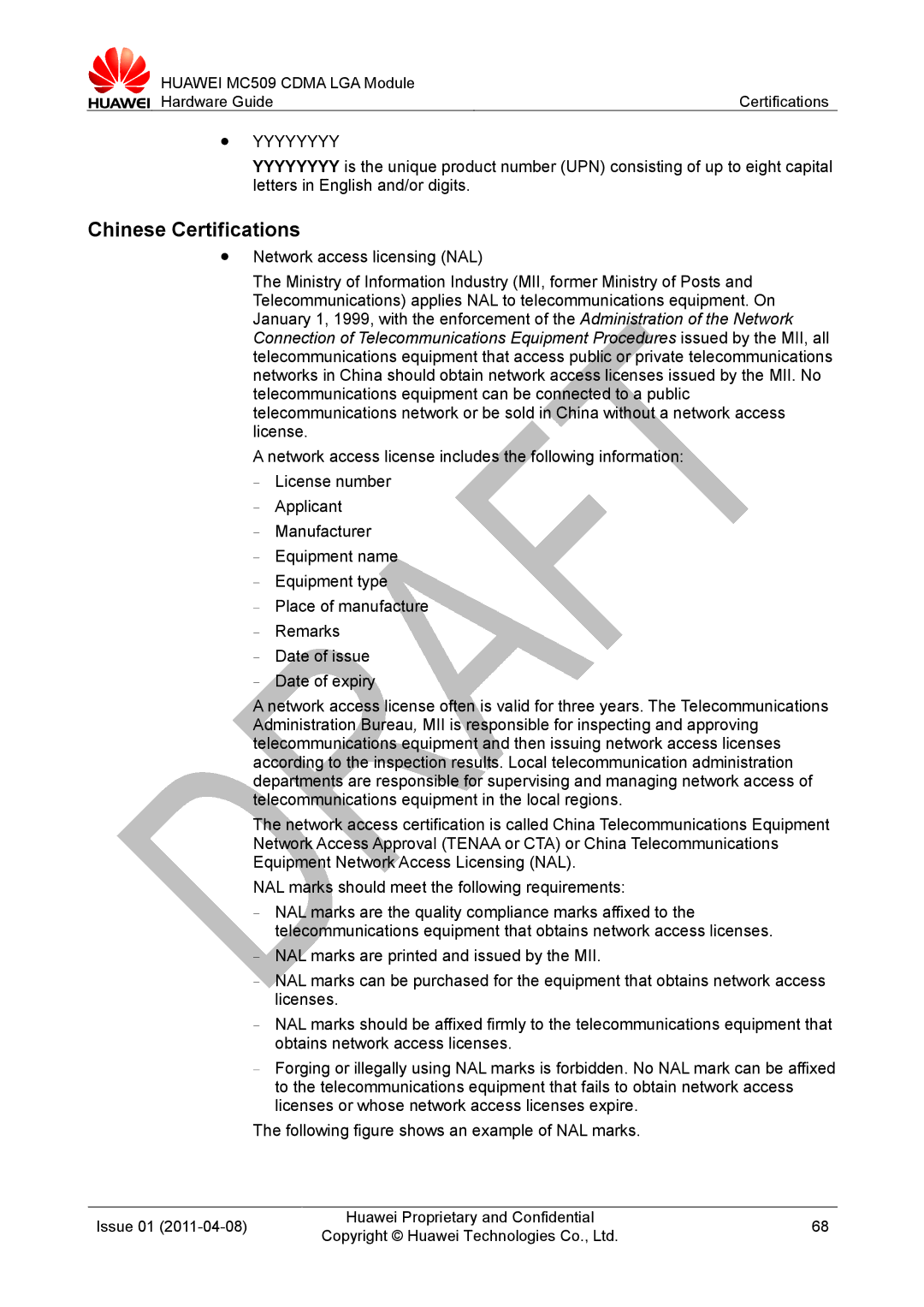 Huawei MC509 CDMA LGA manual Chinese Certifications,  Yyyyyyyy 