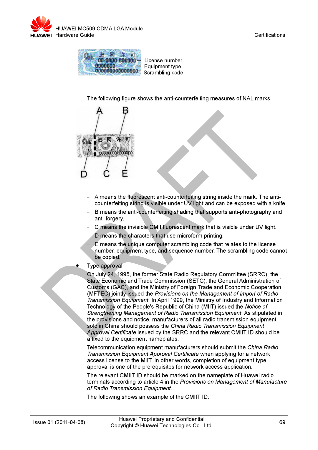 Huawei MC509 CDMA LGA manual Issue 01 Huawei Proprietary and Confidential 