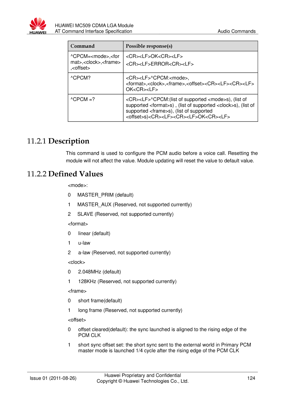 Huawei MC509 manual Cpcm?, Pcm Clk 