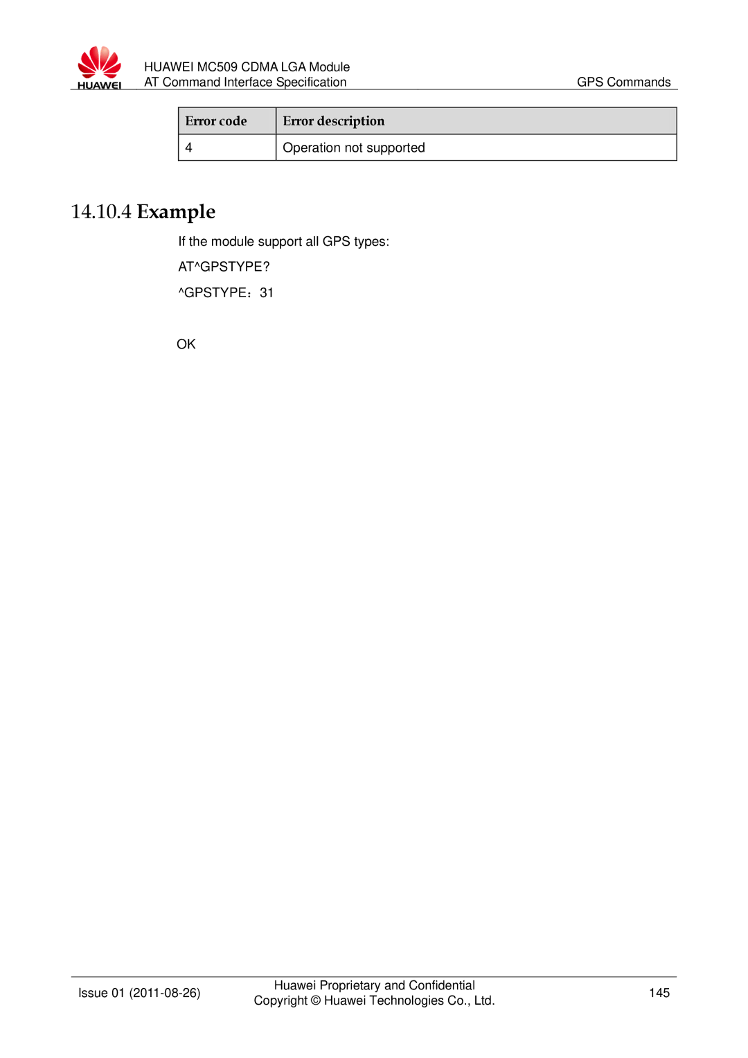 Huawei MC509 manual If the module support all GPS types, ATGPSTYPE? GPSTYPE：31 