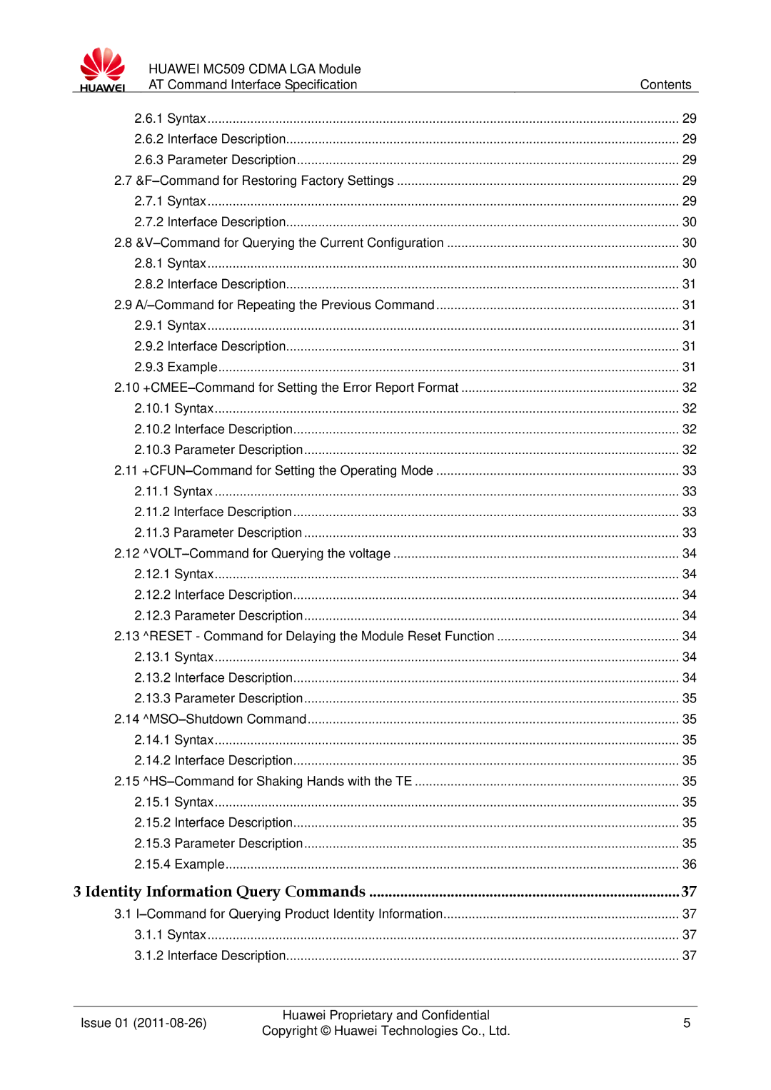 Huawei MC509 manual Identity Information Query Commands 