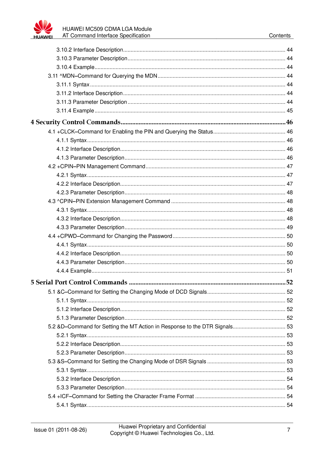 Huawei MC509 manual Security Control Commands 