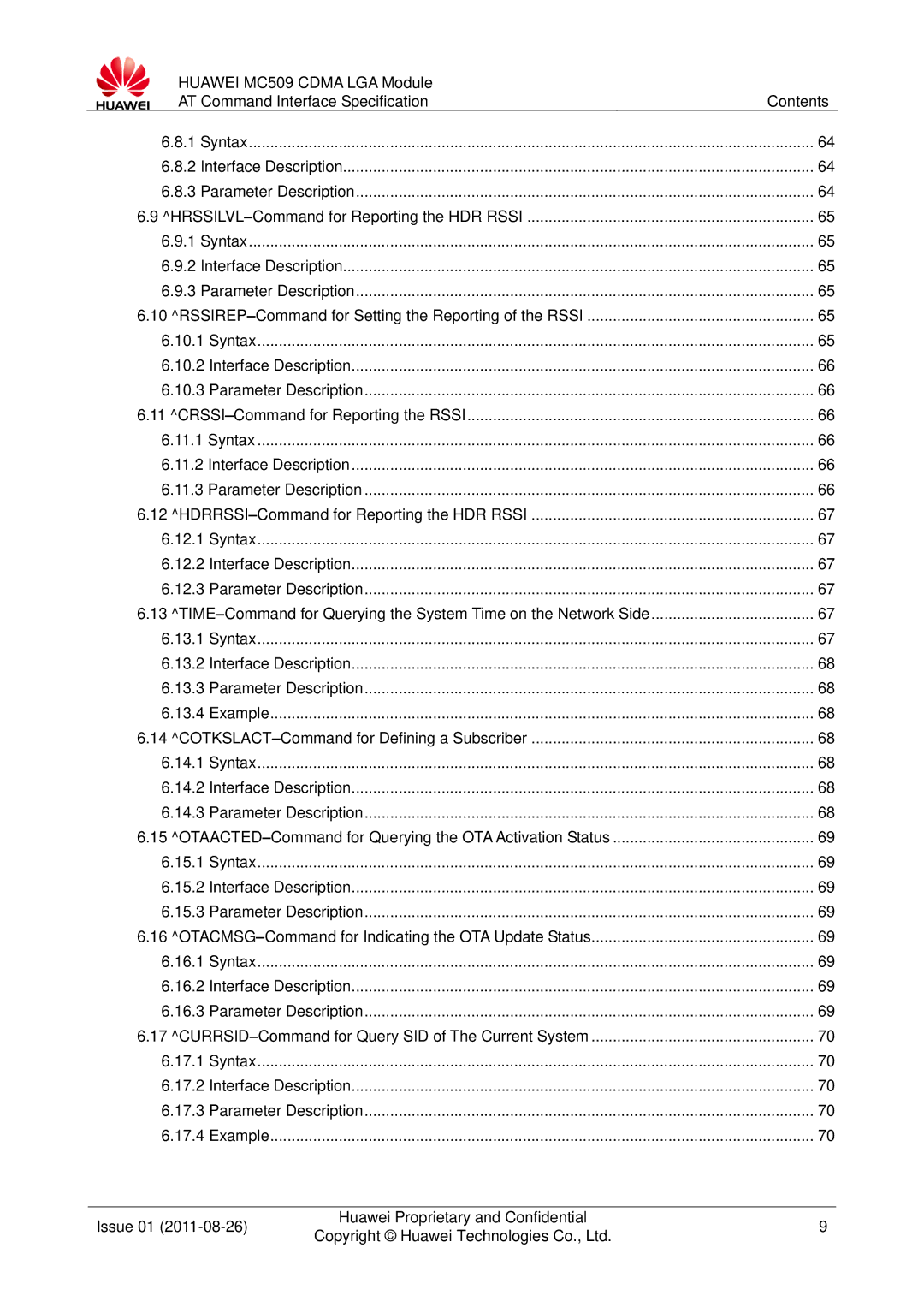 Huawei MC509 manual Issue 01 Huawei Proprietary and Confidential 