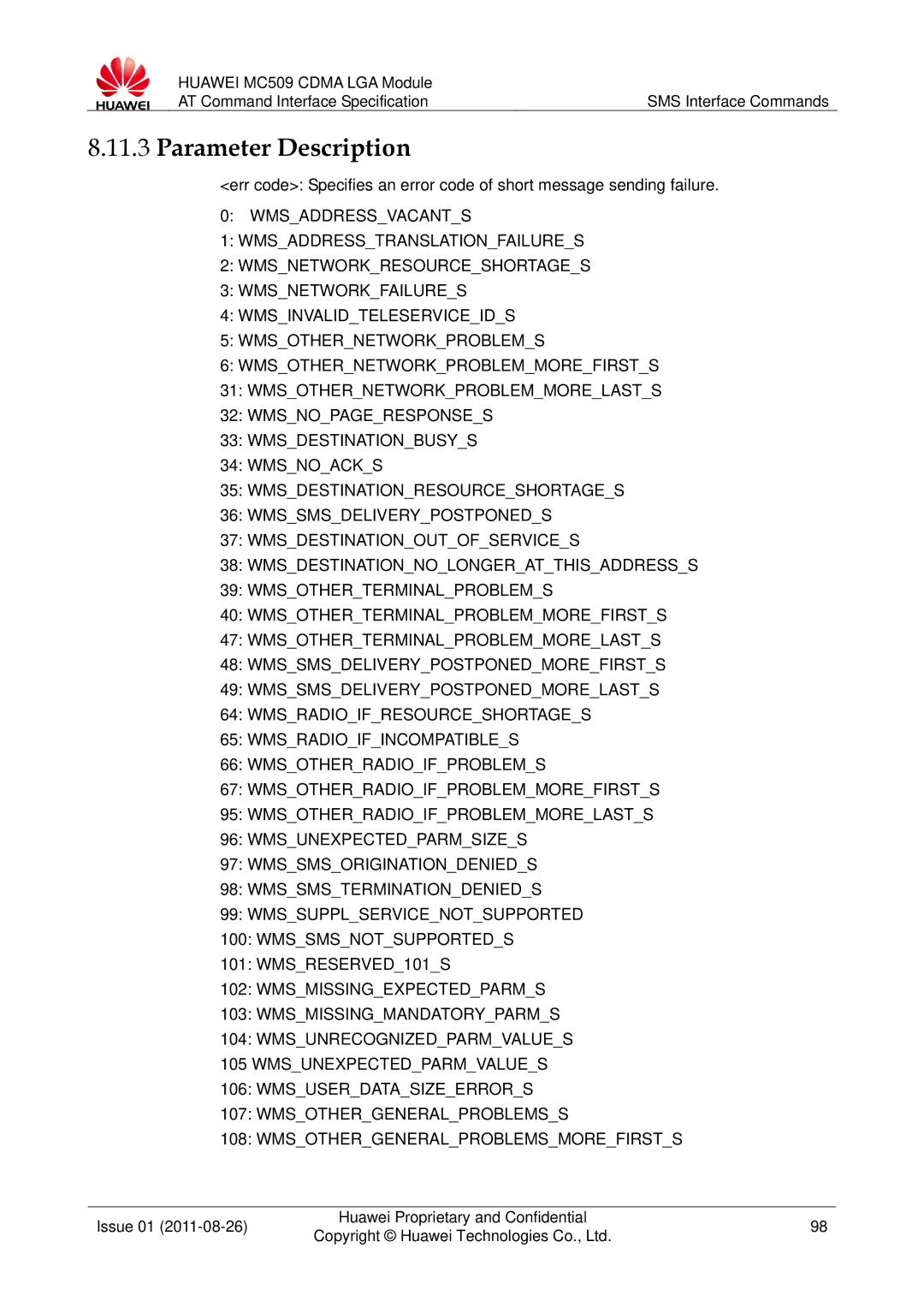 Huawei MC509 manual Parameter Description 