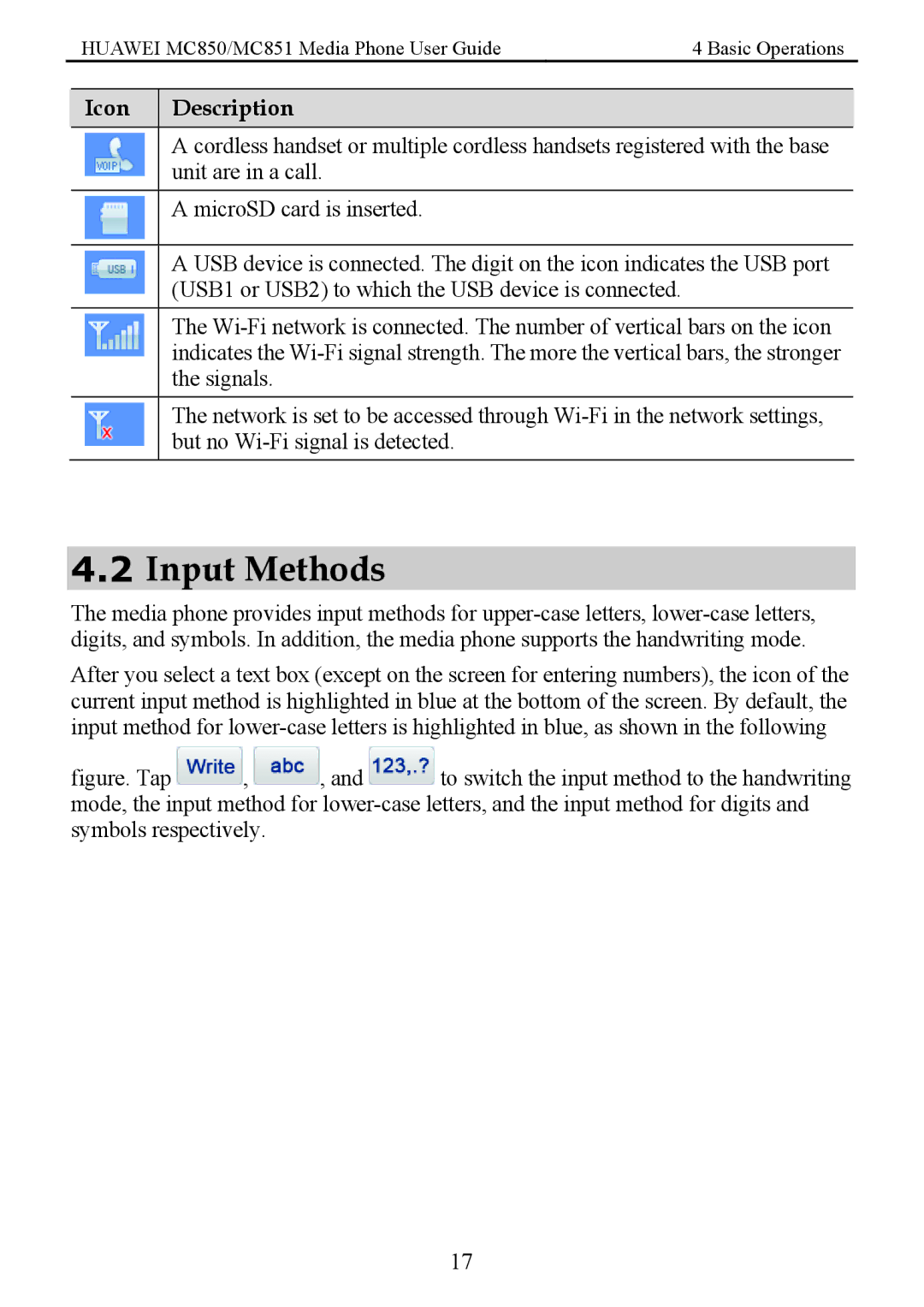 Huawei MC850 manual Input Methods 