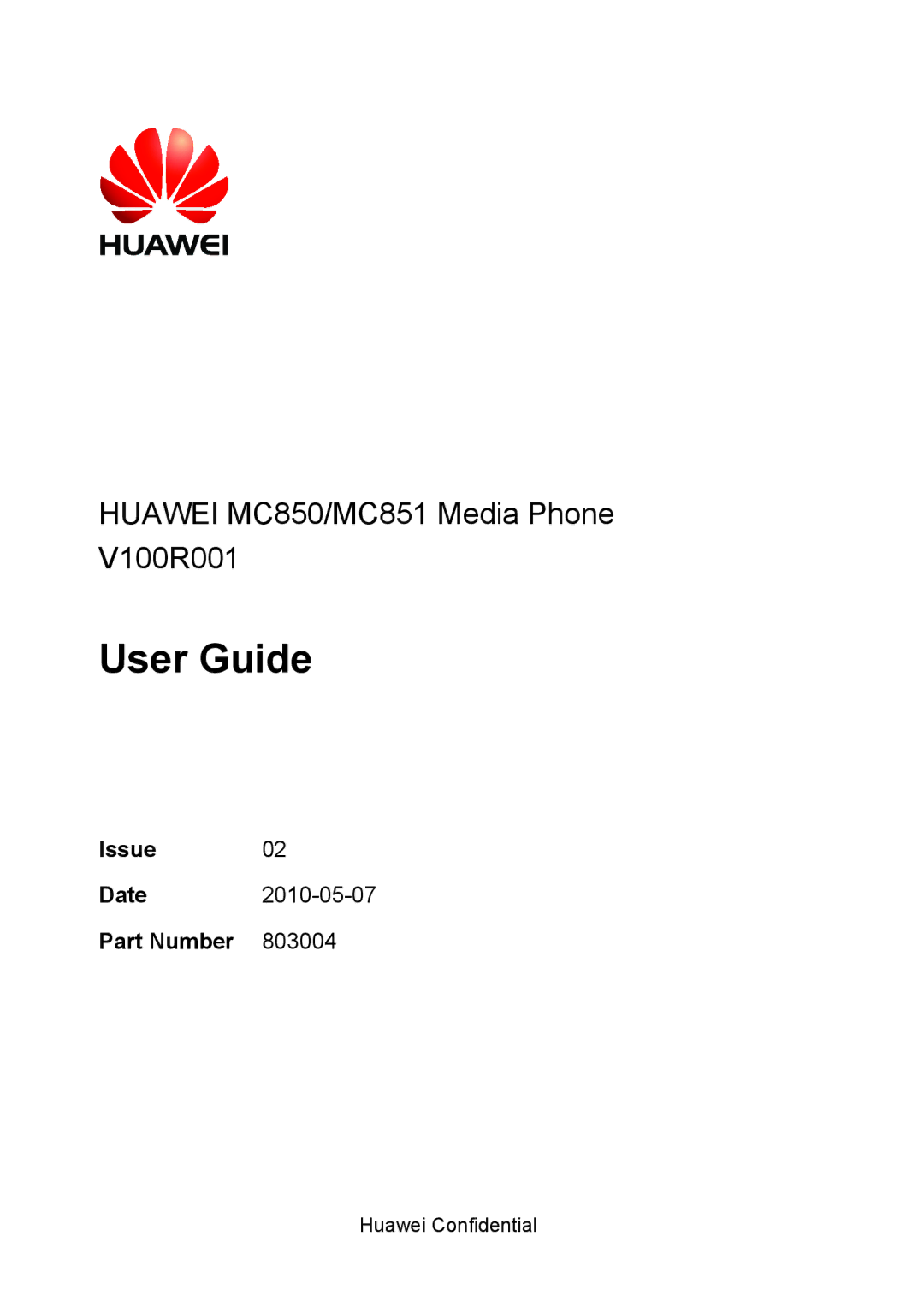 Huawei manual Huawei MC850/MC851 Media Phone V100R001 