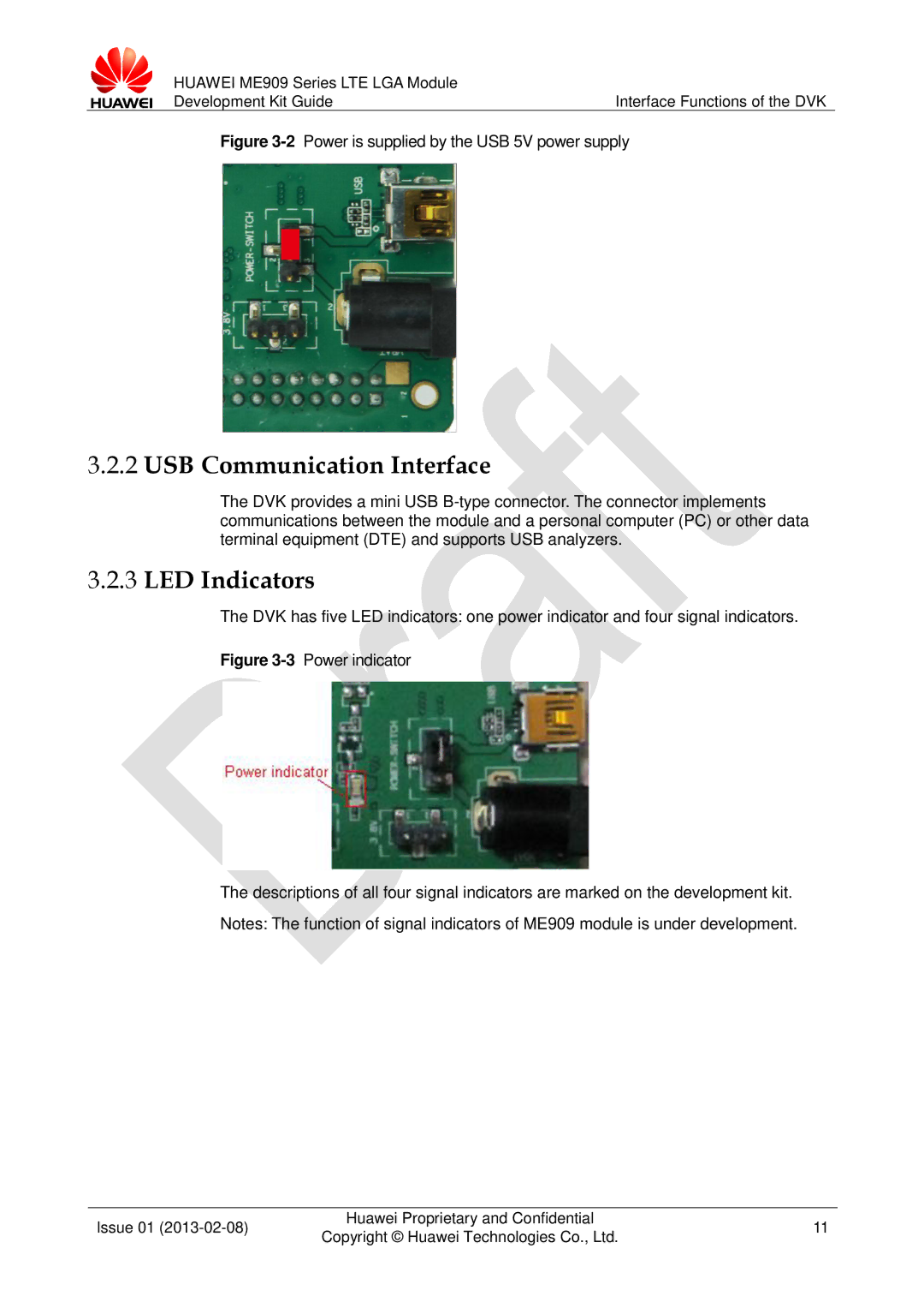 Huawei ME909 manual USB Communication Interface, LED Indicators 