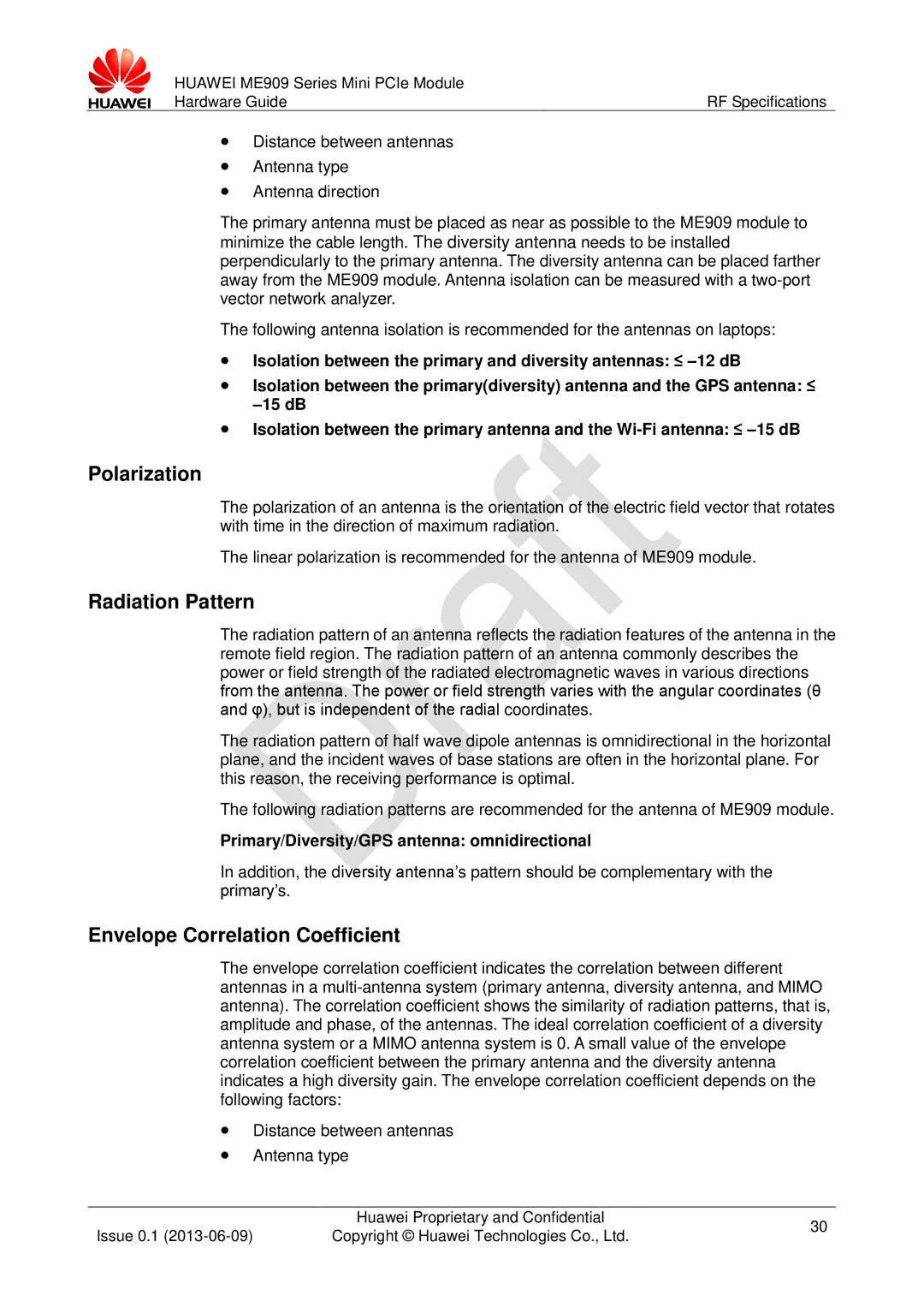 Huawei ME909 manual Polarization 