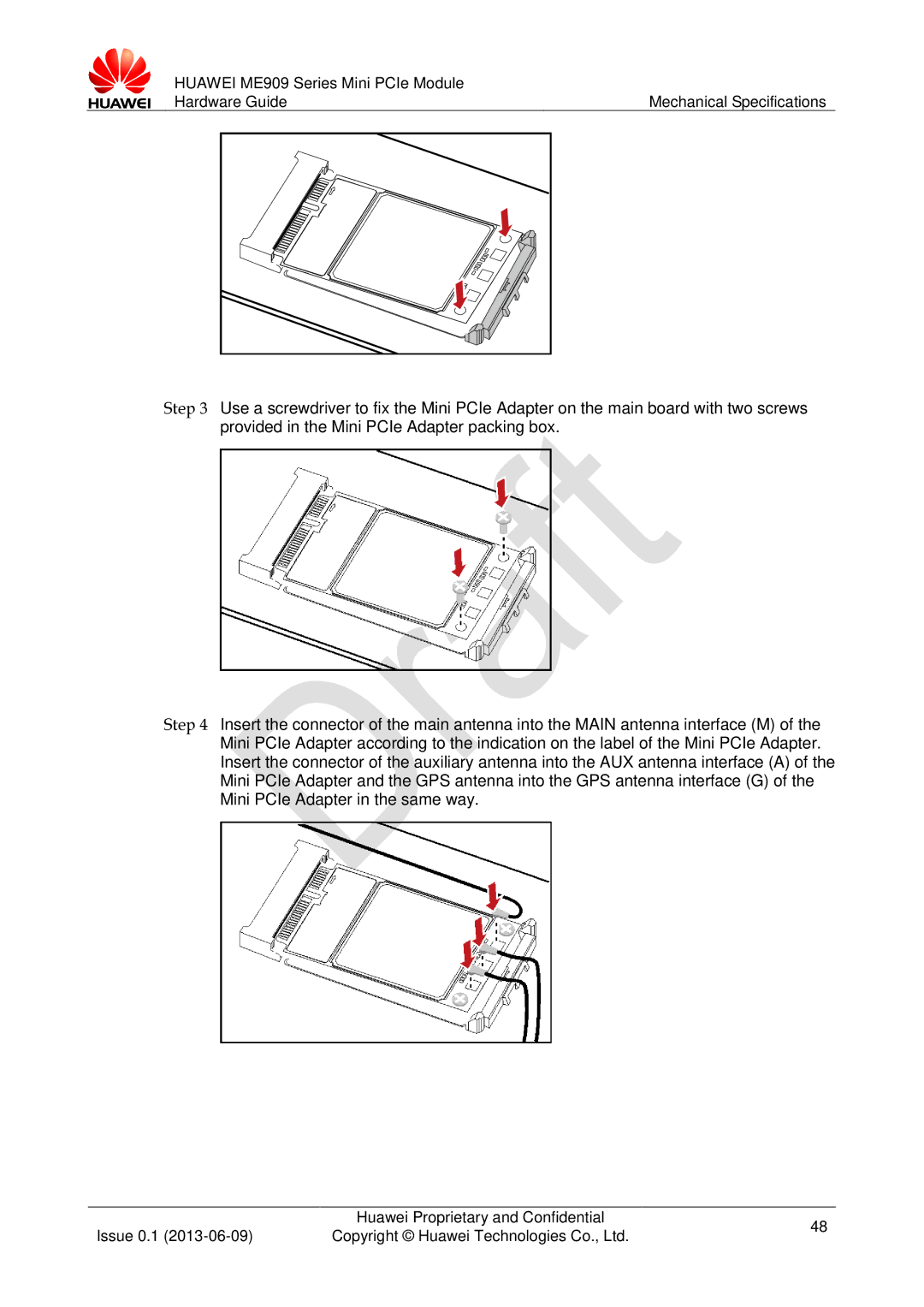 Huawei ME909 manual Huawei Proprietary and Confidential Issue 0.1 