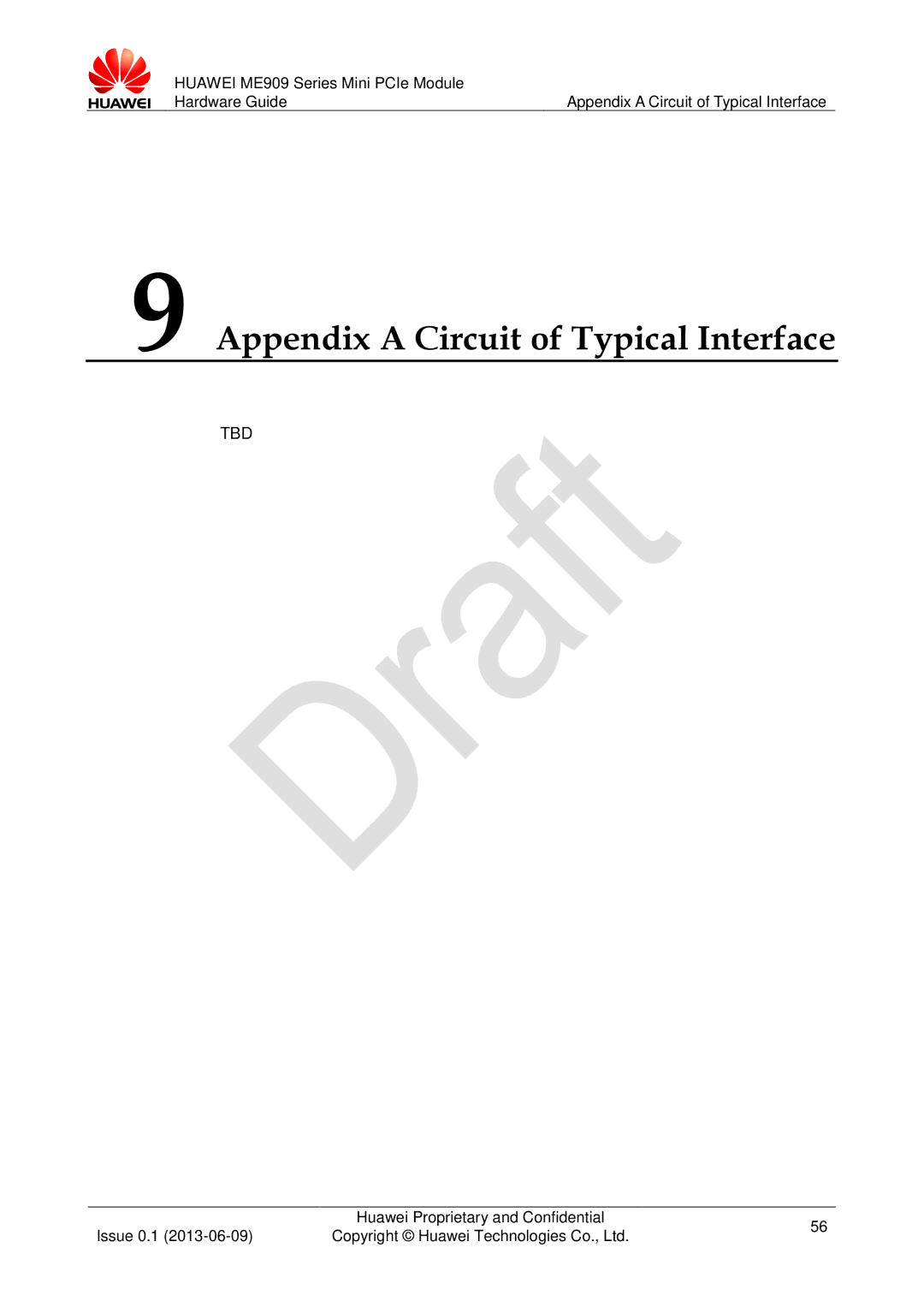 Huawei ME909 manual Appendix a Circuit of Typical Interface, Tbd 