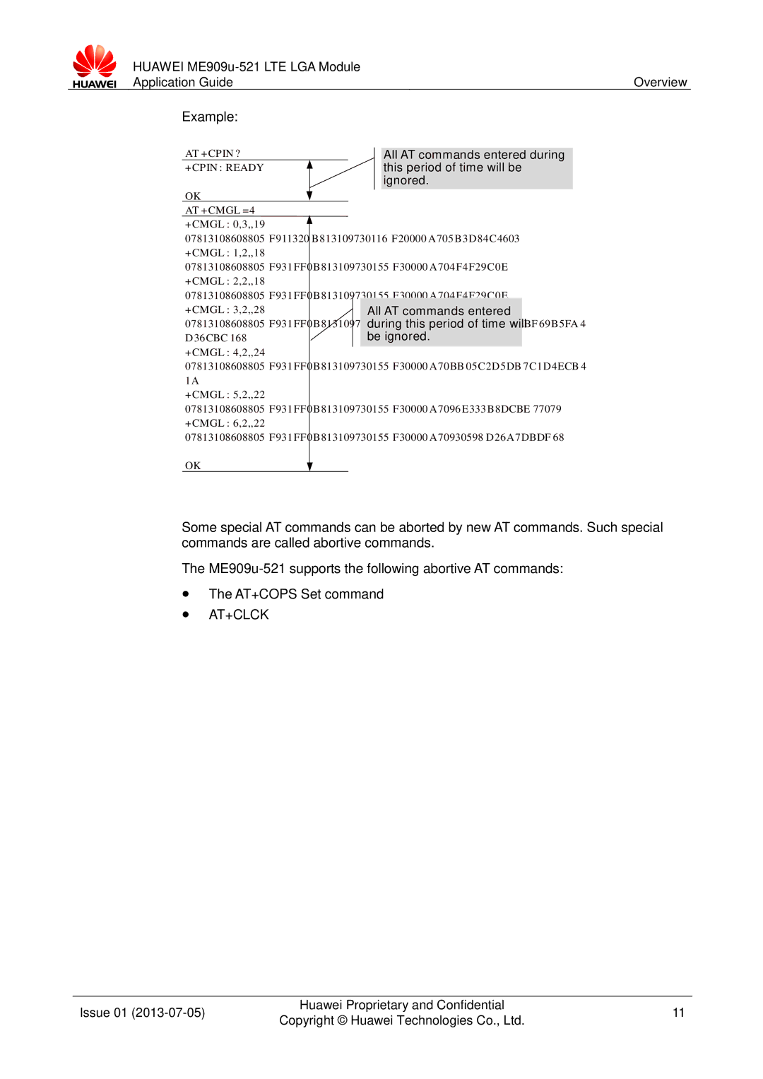 Huawei ME909u-521 manual Example,  At+Clck 