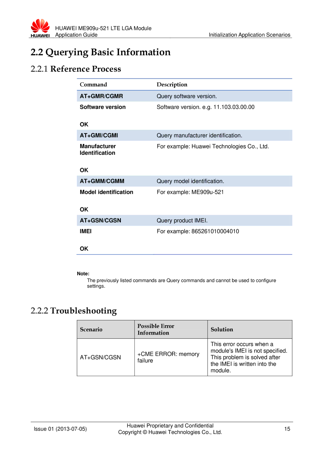 Huawei ME909u-521 manual Querying Basic Information 