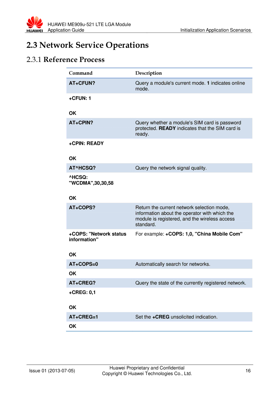 Huawei ME909u-521 manual Network Service Operations 