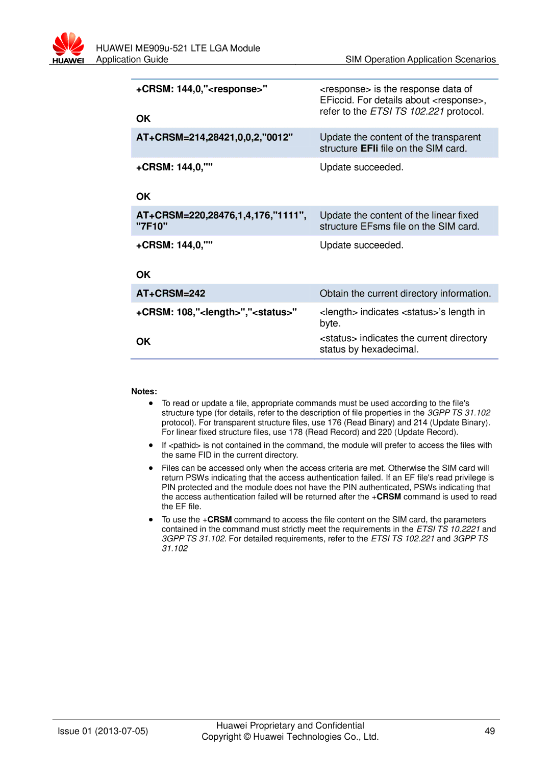 Huawei ME909u-521 manual AT+CRSM=242 