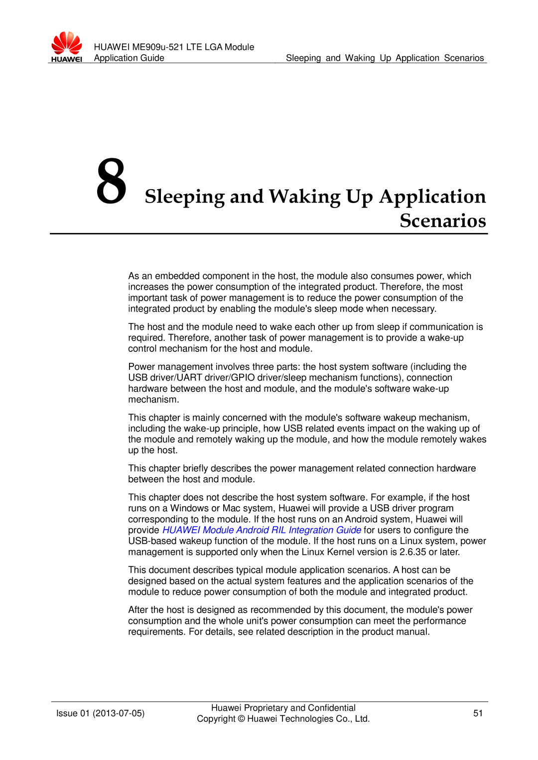 Huawei ME909u-521 manual Sleeping and Waking Up Application Scenarios 