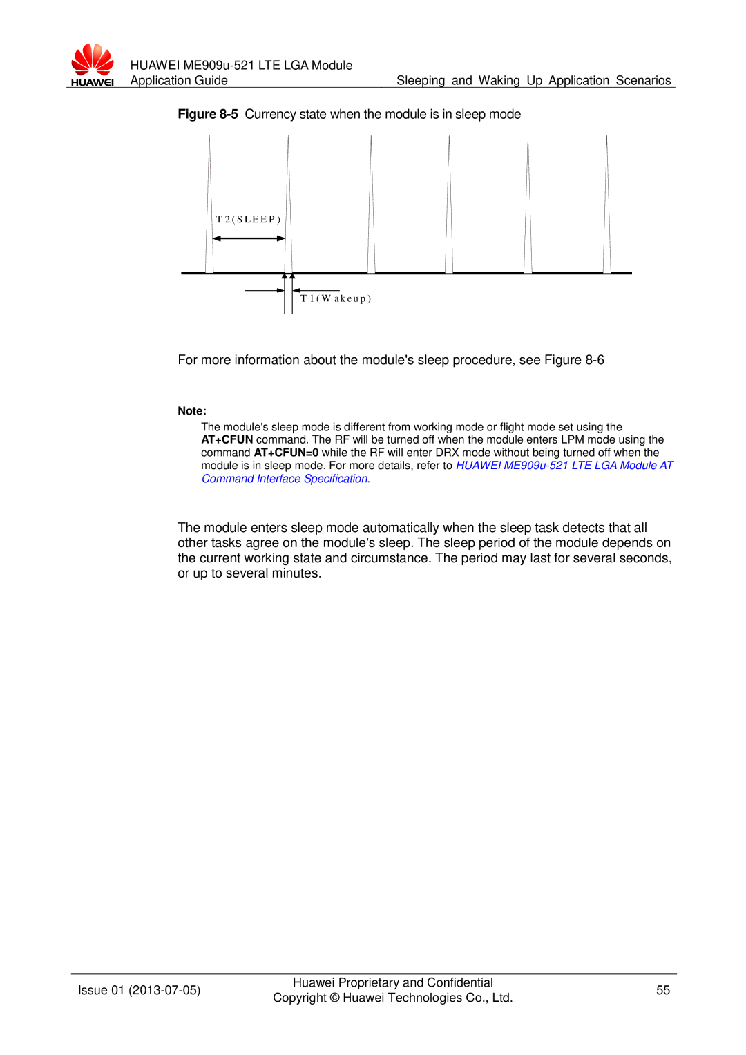 Huawei ME909u-521 manual 5Currency state when the module is in sleep mode 