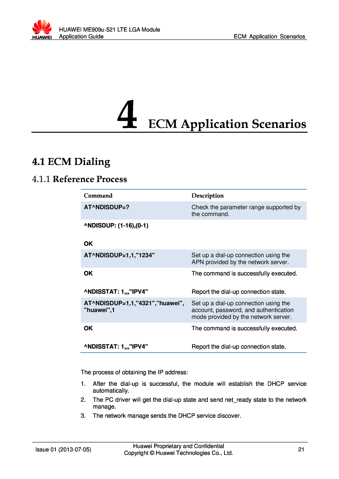 Huawei ME909u-521 manual ECM Application Scenarios, ECM Dialing, Reference Process 