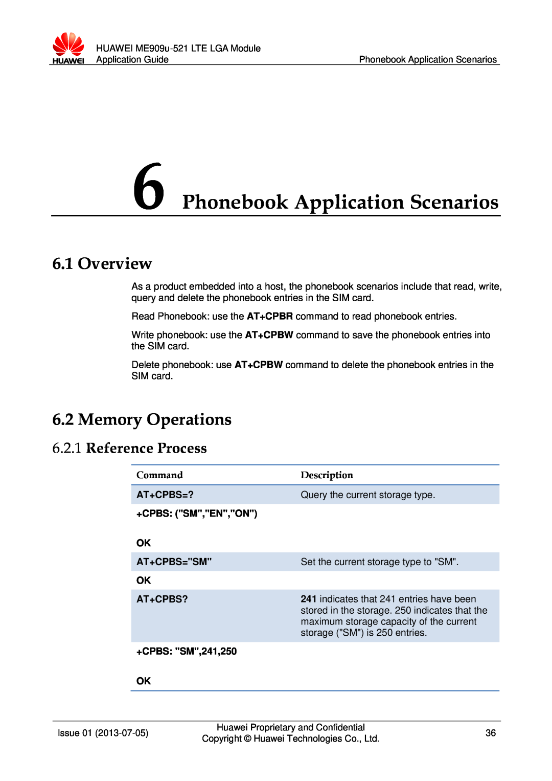 Huawei ME909u-521 manual Phonebook Application Scenarios, Overview, Memory Operations, Reference Process 