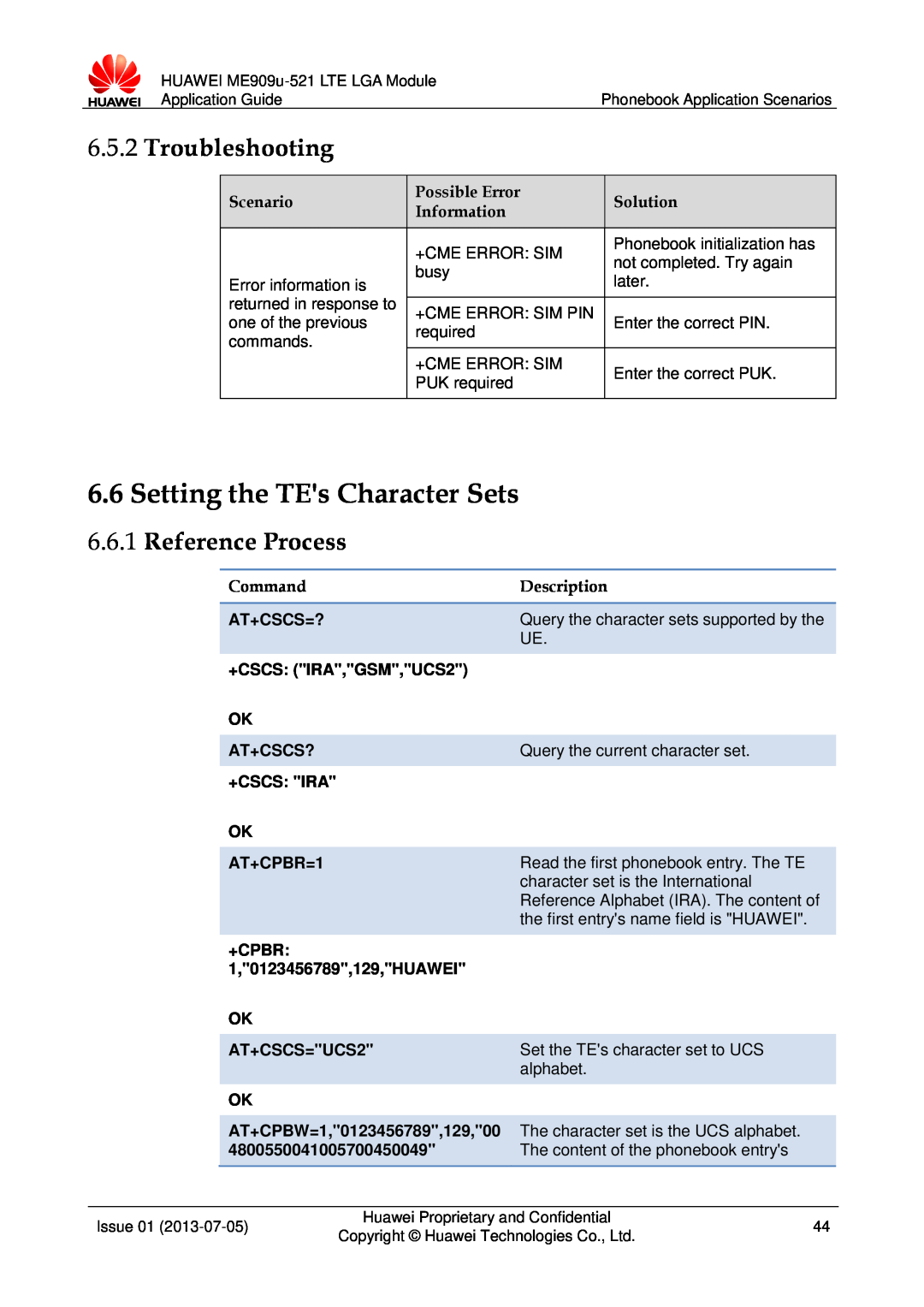 Huawei ME909u-521 manual Setting the TEs Character Sets, Troubleshooting, Reference Process 