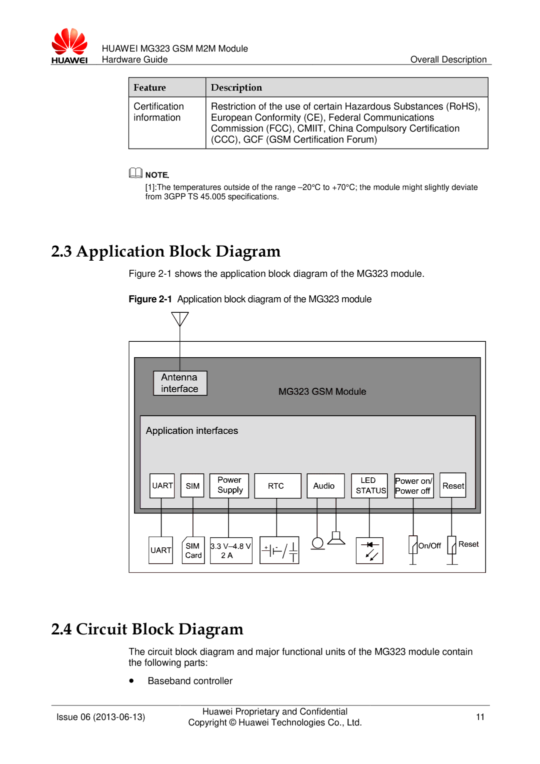 Huawei MG323 manual Application Block Diagram, Circuit Block Diagram 