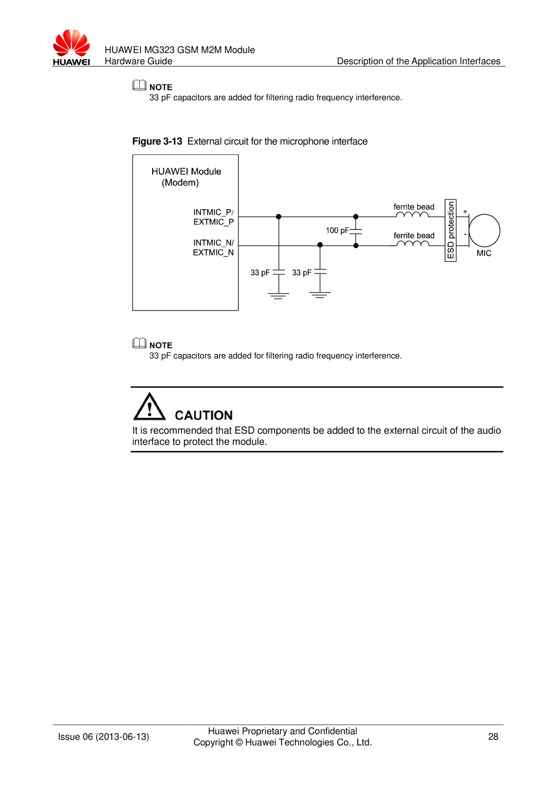 Huawei MG323 manual 13External circuit for the microphone interface 