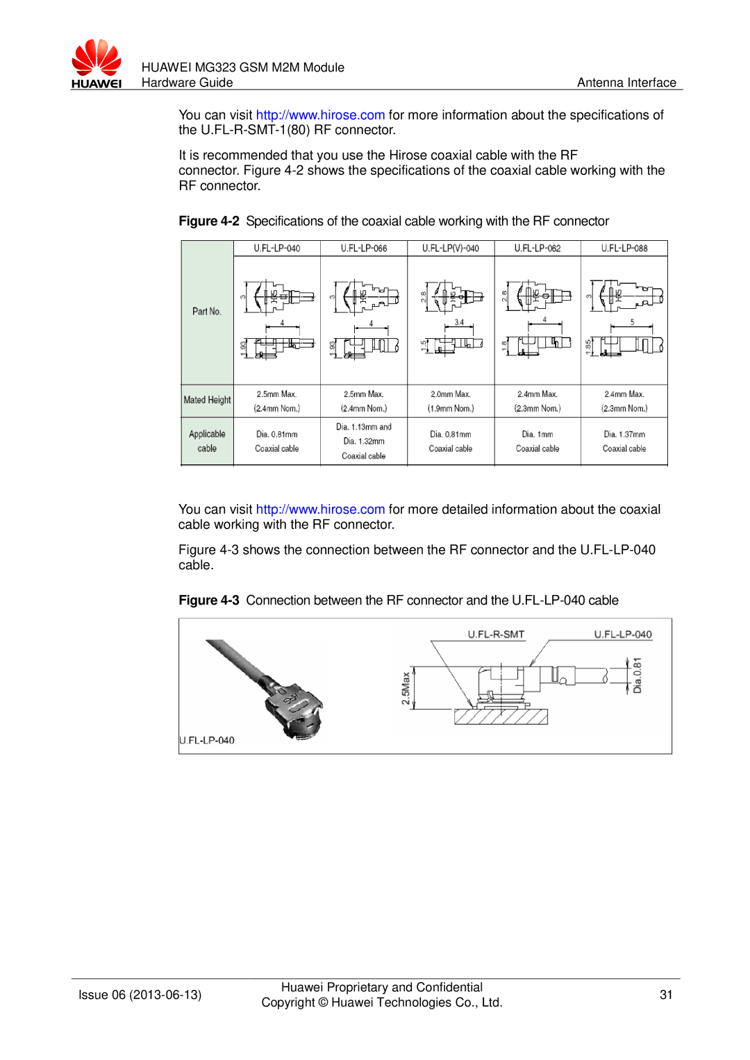 Huawei manual Huawei MG323 GSM M2M Module Hardware Guide Antenna Interface 