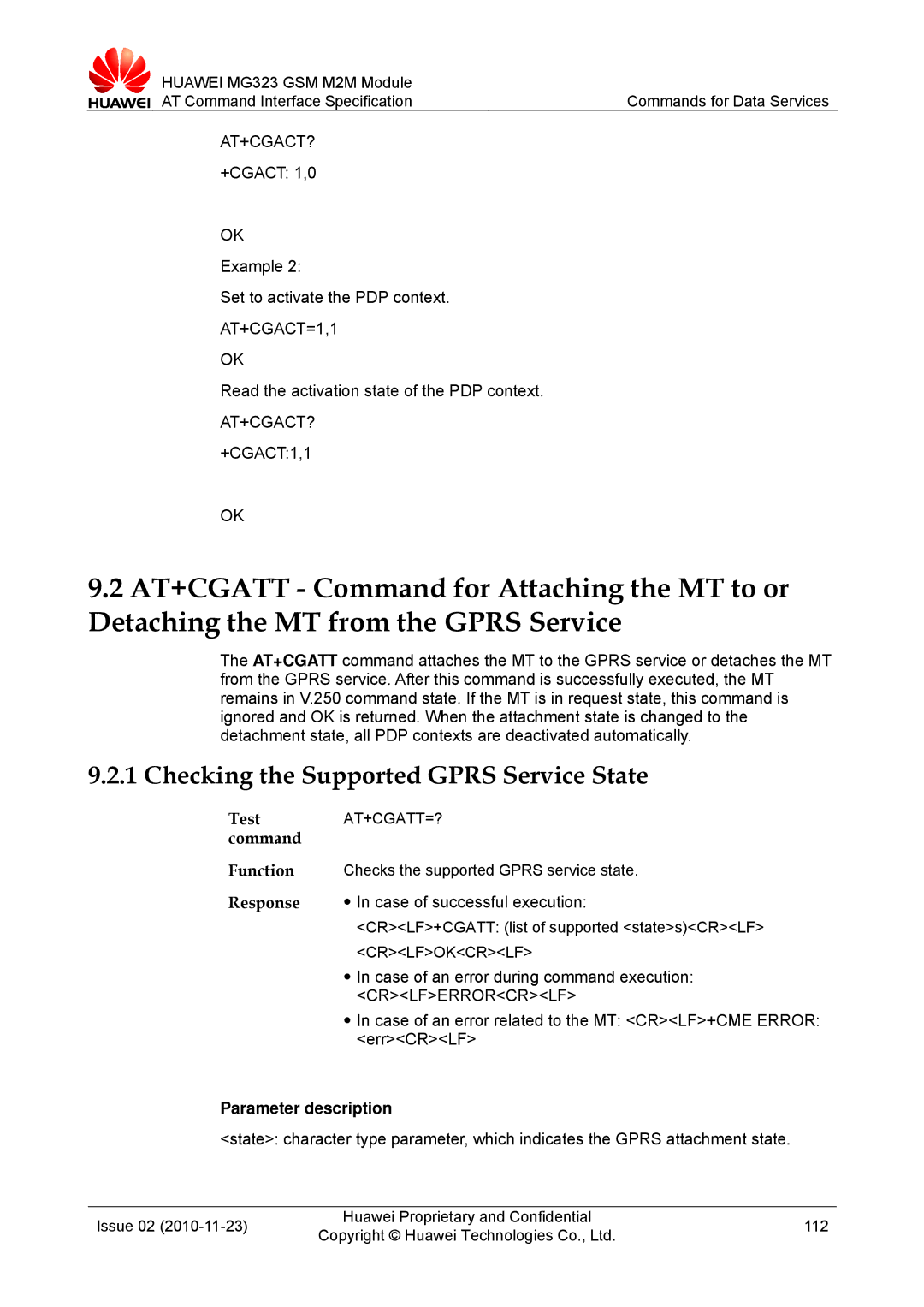 Huawei MG323 manual Checking the Supported Gprs Service State, AT+CGACT? +CGACT 1,0, AT+CGACT=1,1, At+Cgact? 