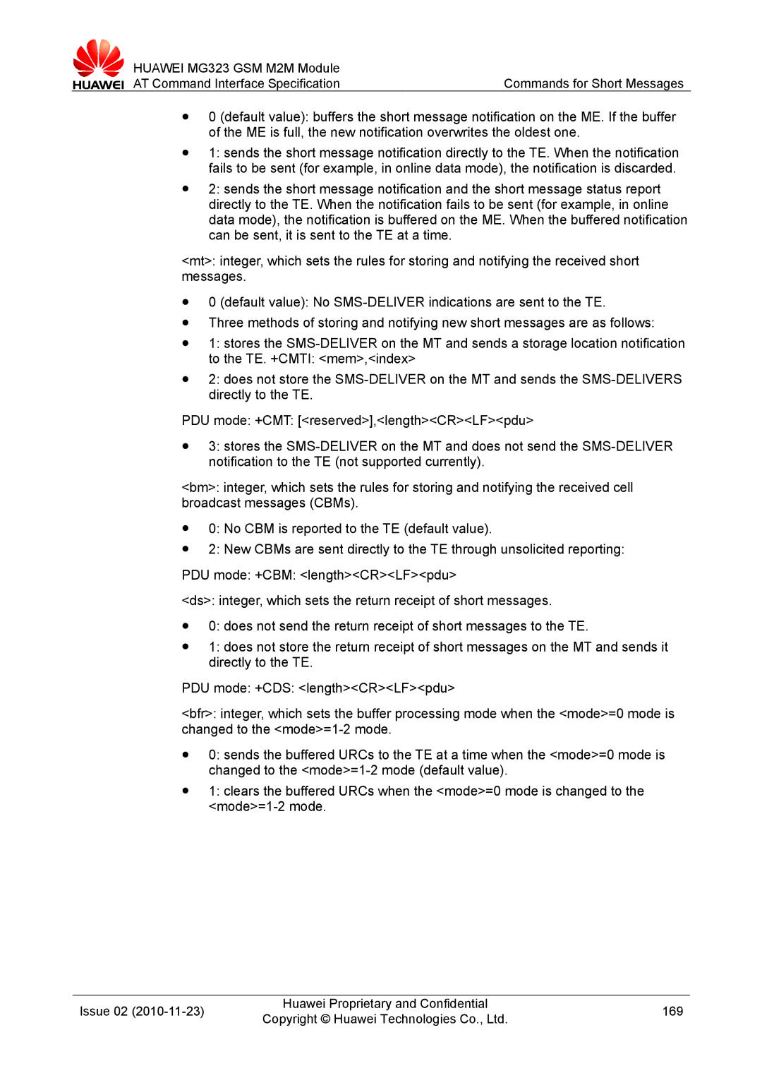 Huawei MG323 manual Issue 02 Huawei Proprietary and Confidential 169 