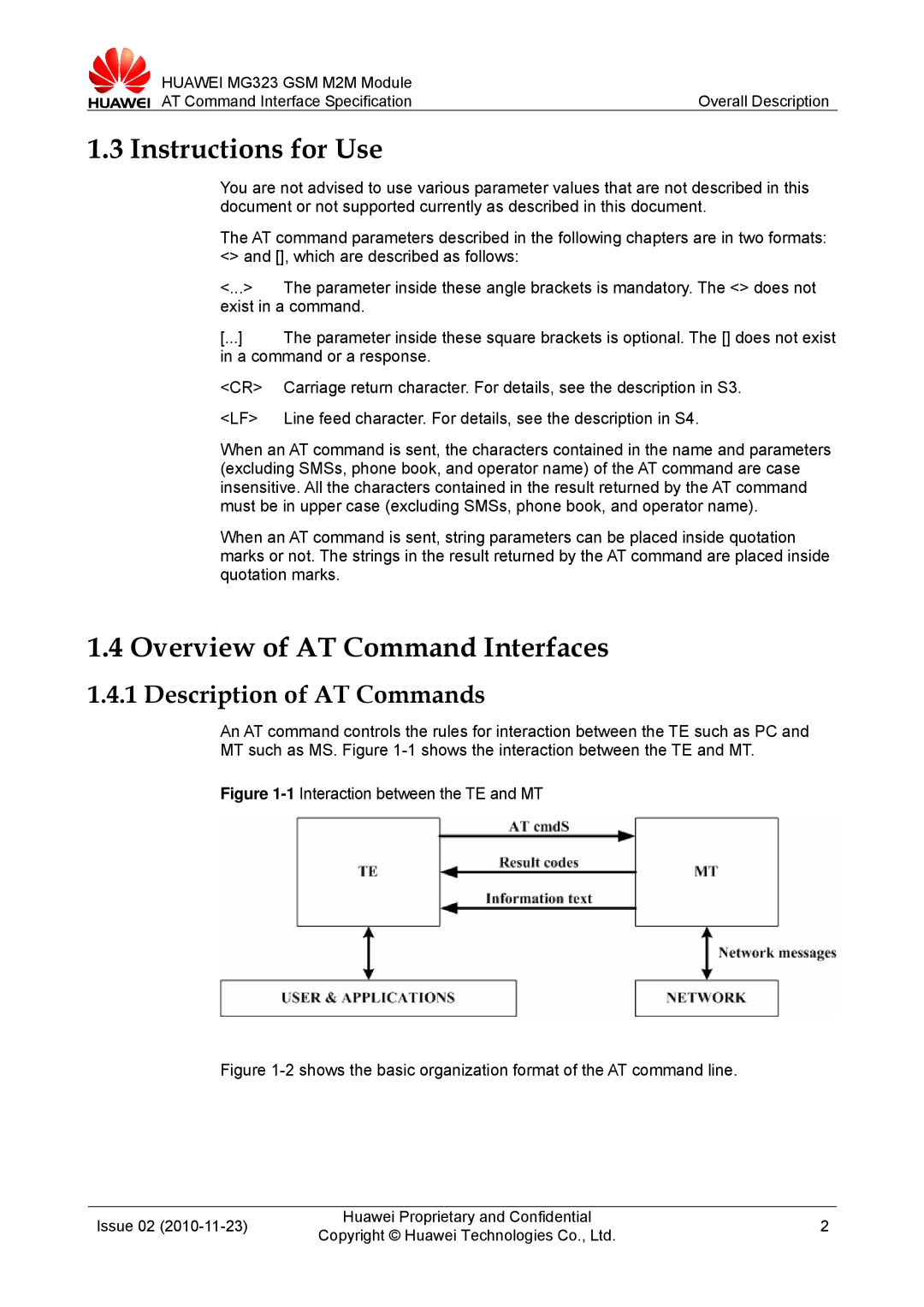 Huawei MG323 Instructions for Use, Overview of AT Command Interfaces, Description of AT Commands, A command or a response 