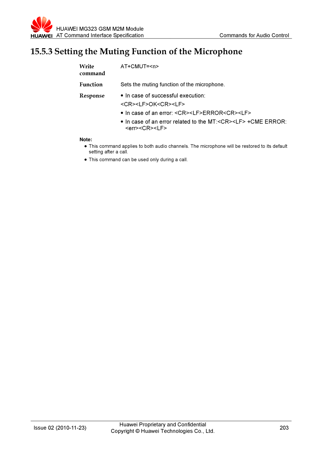 Huawei MG323 manual Setting the Muting Function of the Microphone, ErrCRLF 