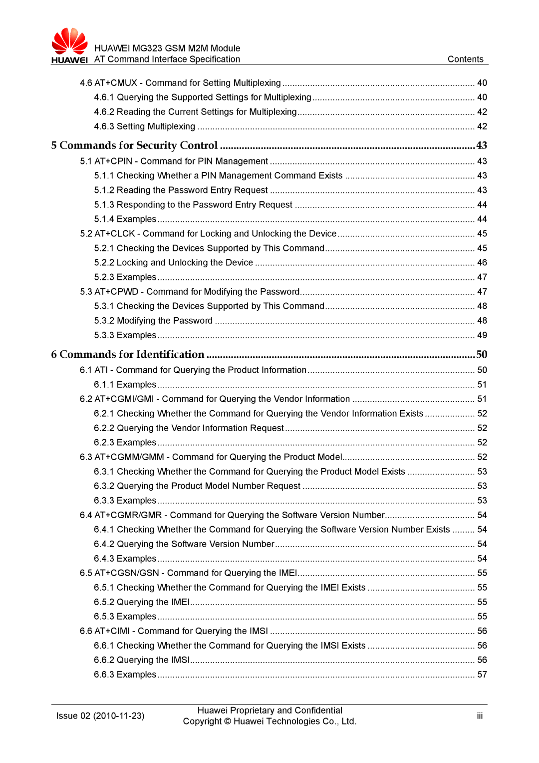 Huawei MG323 manual Commands for Security Control 