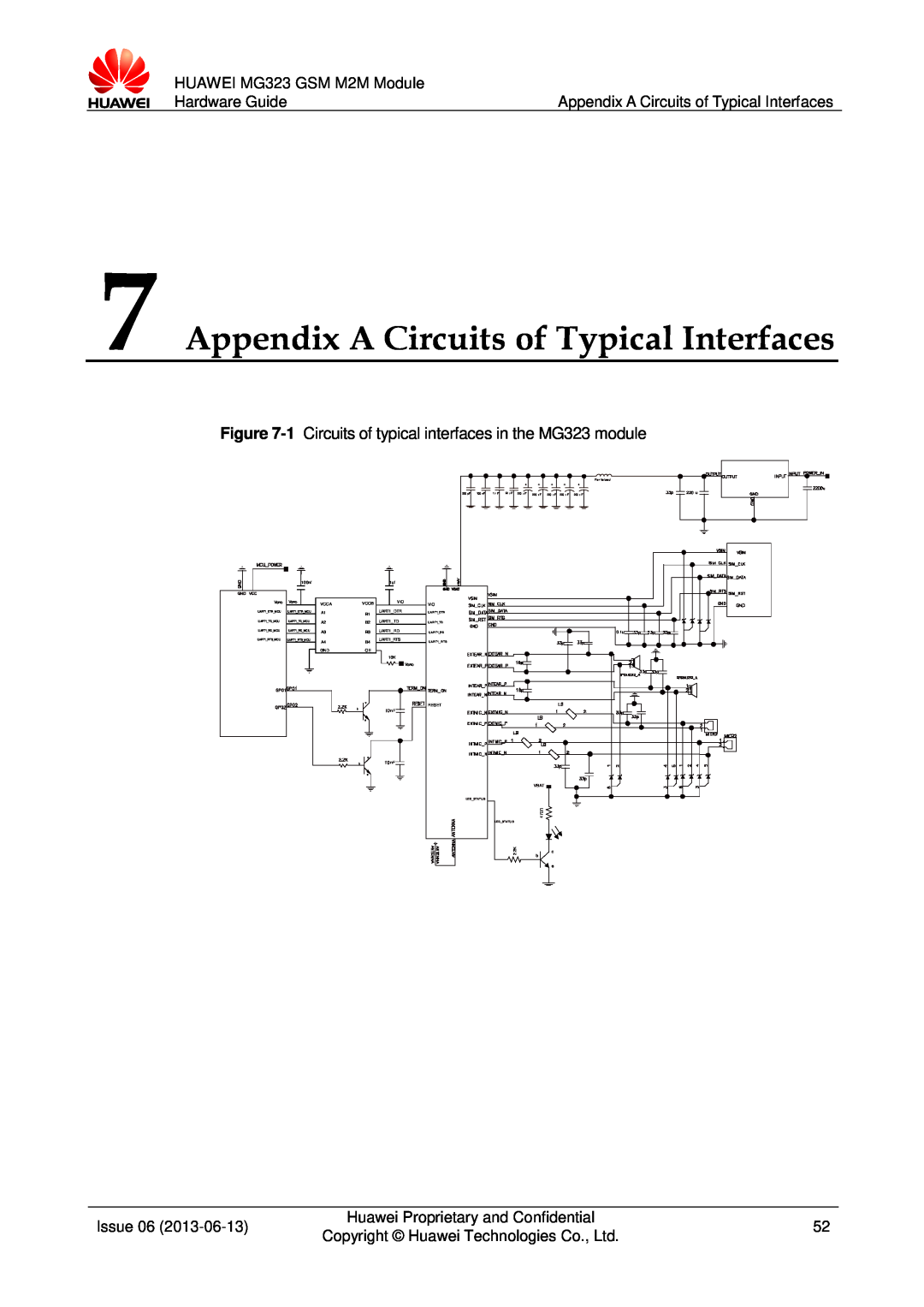 Huawei Appendix A Circuits of Typical Interfaces, HUAWEI MG323 GSM M2M Module, Hardware Guide, Issue 06, 0.1u, Reset 