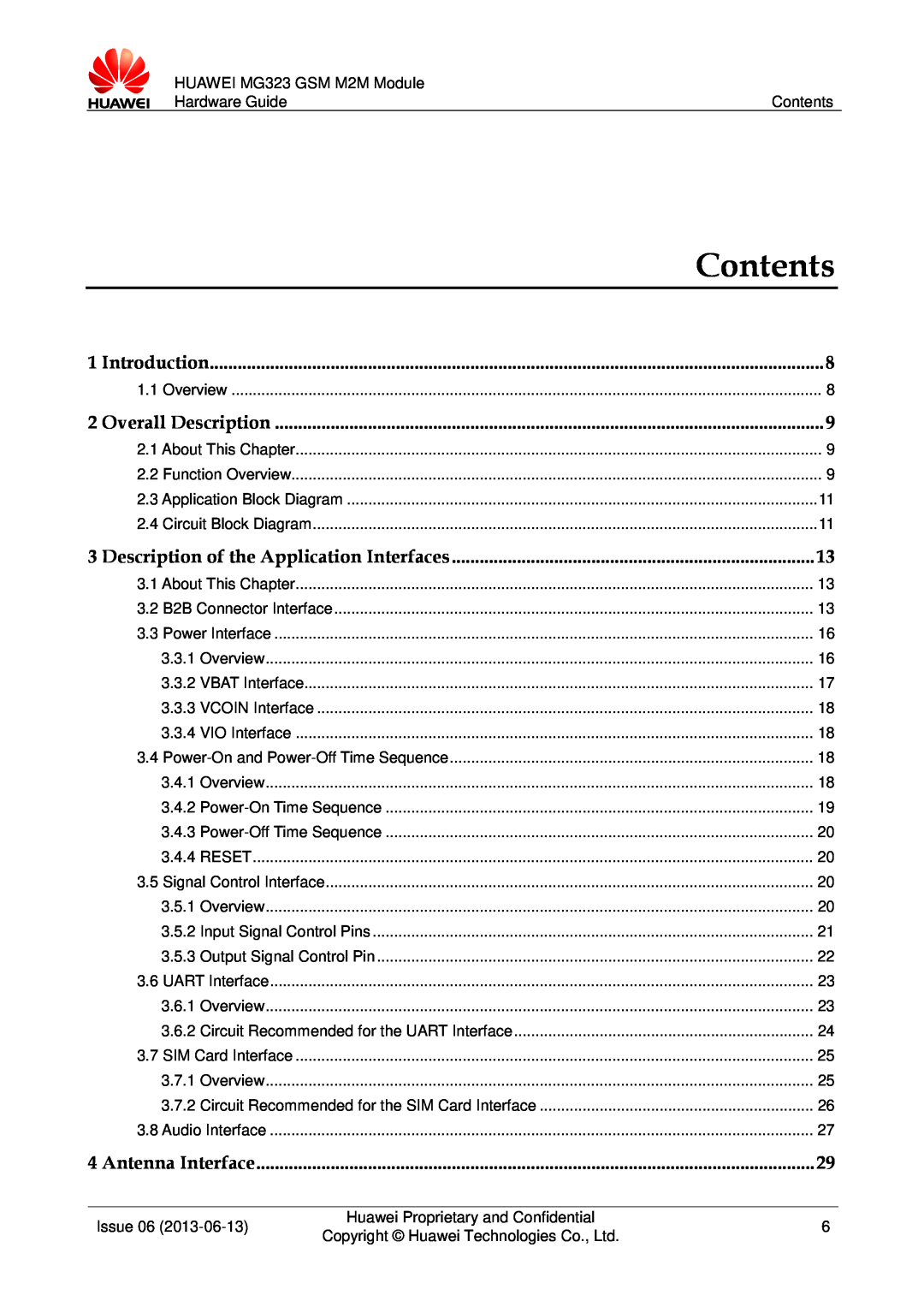 Huawei MG323 manual Contents, Description of the Application Interfaces 