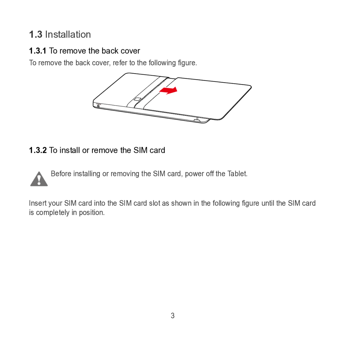 Huawei S7 SLIM manual Installation, To remove the back cover, To install or remove the SIM card 