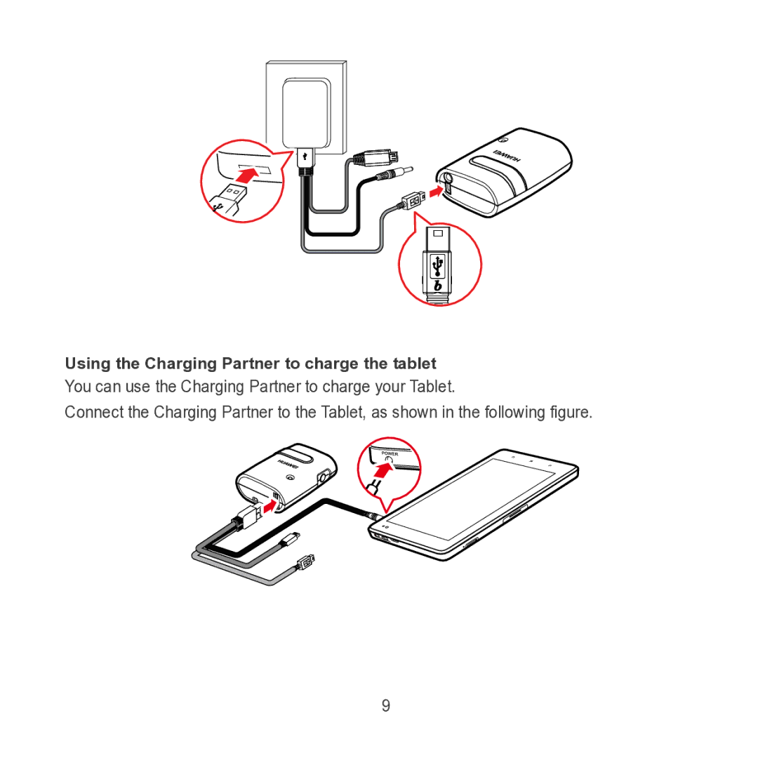 Huawei S7 SLIM manual Using the Charging Partner to charge the tablet 